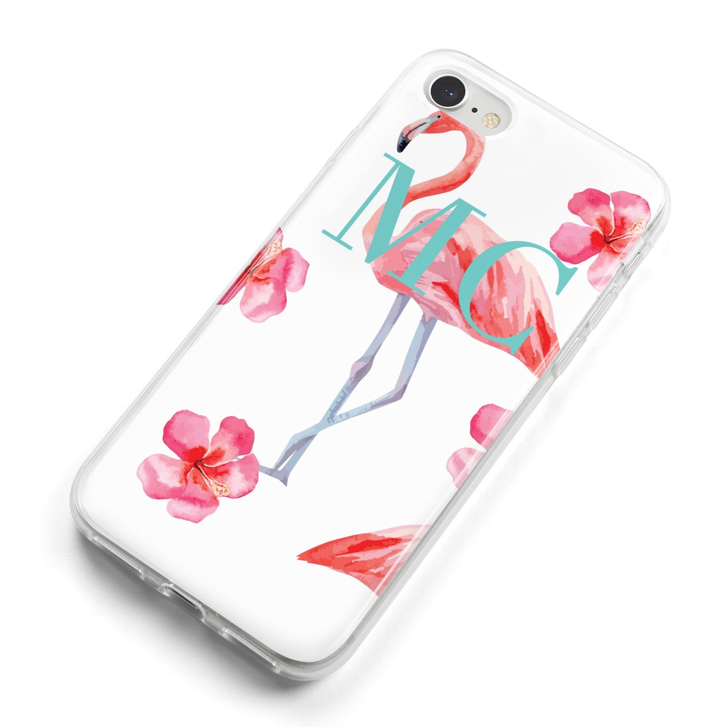 Personalised Initials Flamingo 3 iPhone 8 Bumper Case on Silver iPhone Alternative Image