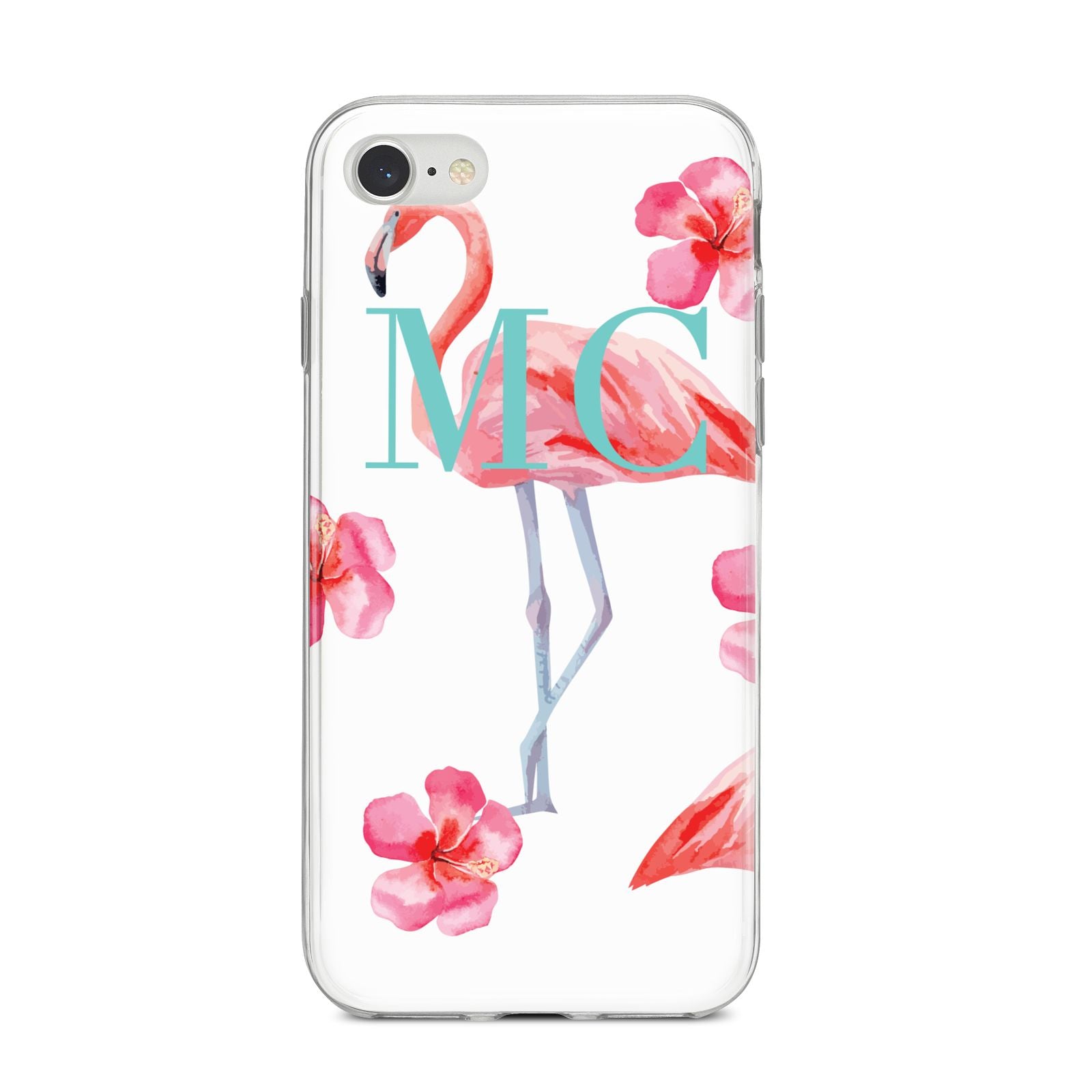 Personalised Initials Flamingo 3 iPhone 8 Bumper Case on Silver iPhone