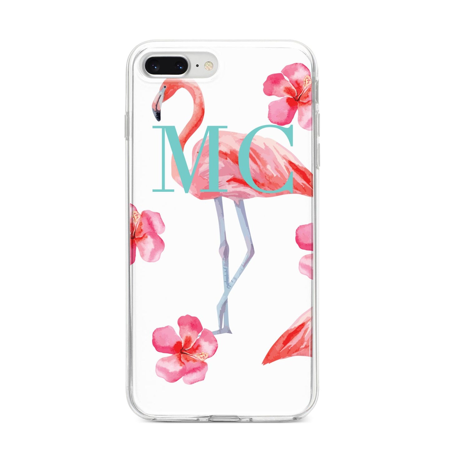 Personalised Initials Flamingo 3 iPhone 8 Plus Bumper Case on Silver iPhone
