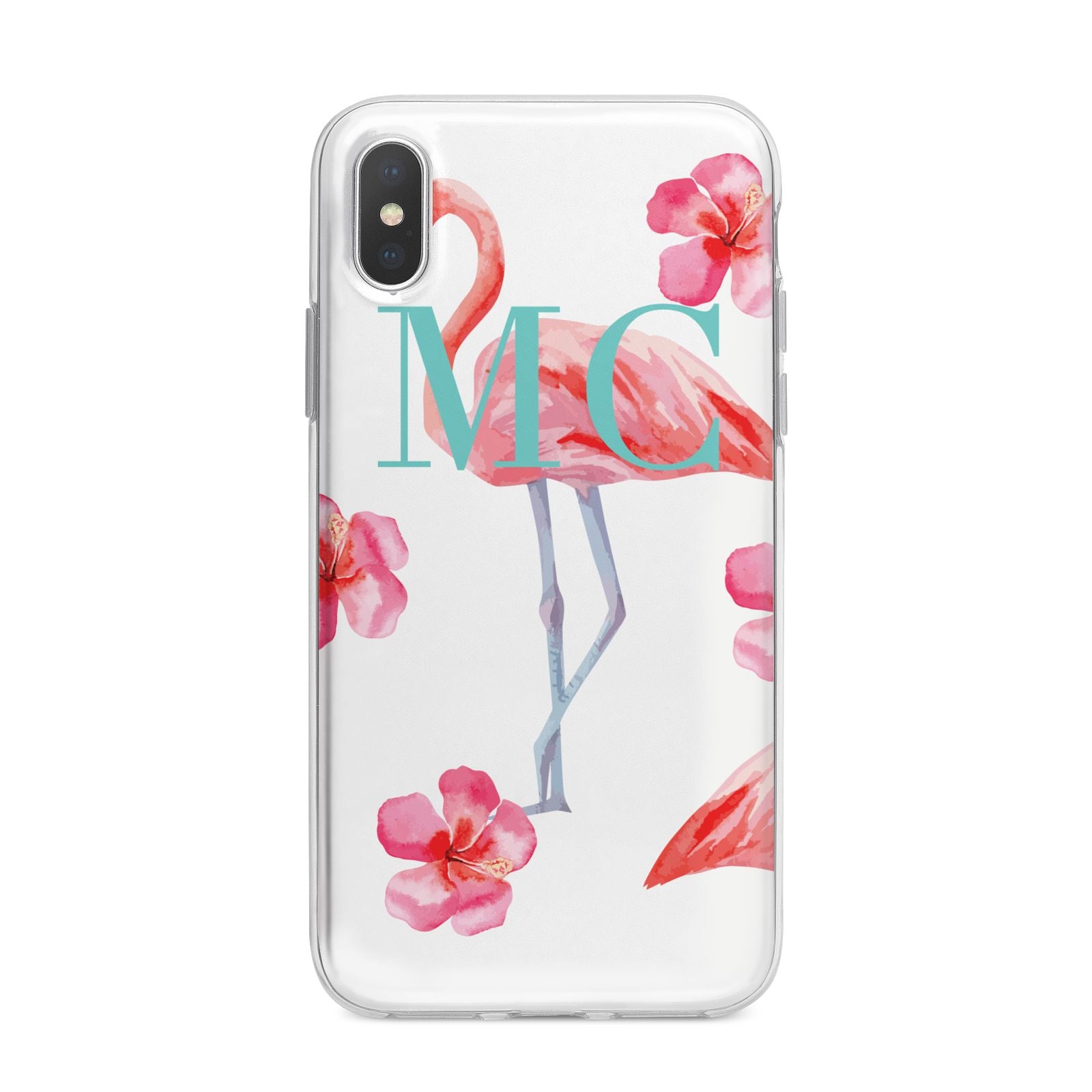 Personalised Initials Flamingo 3 iPhone X Bumper Case on Silver iPhone Alternative Image 1