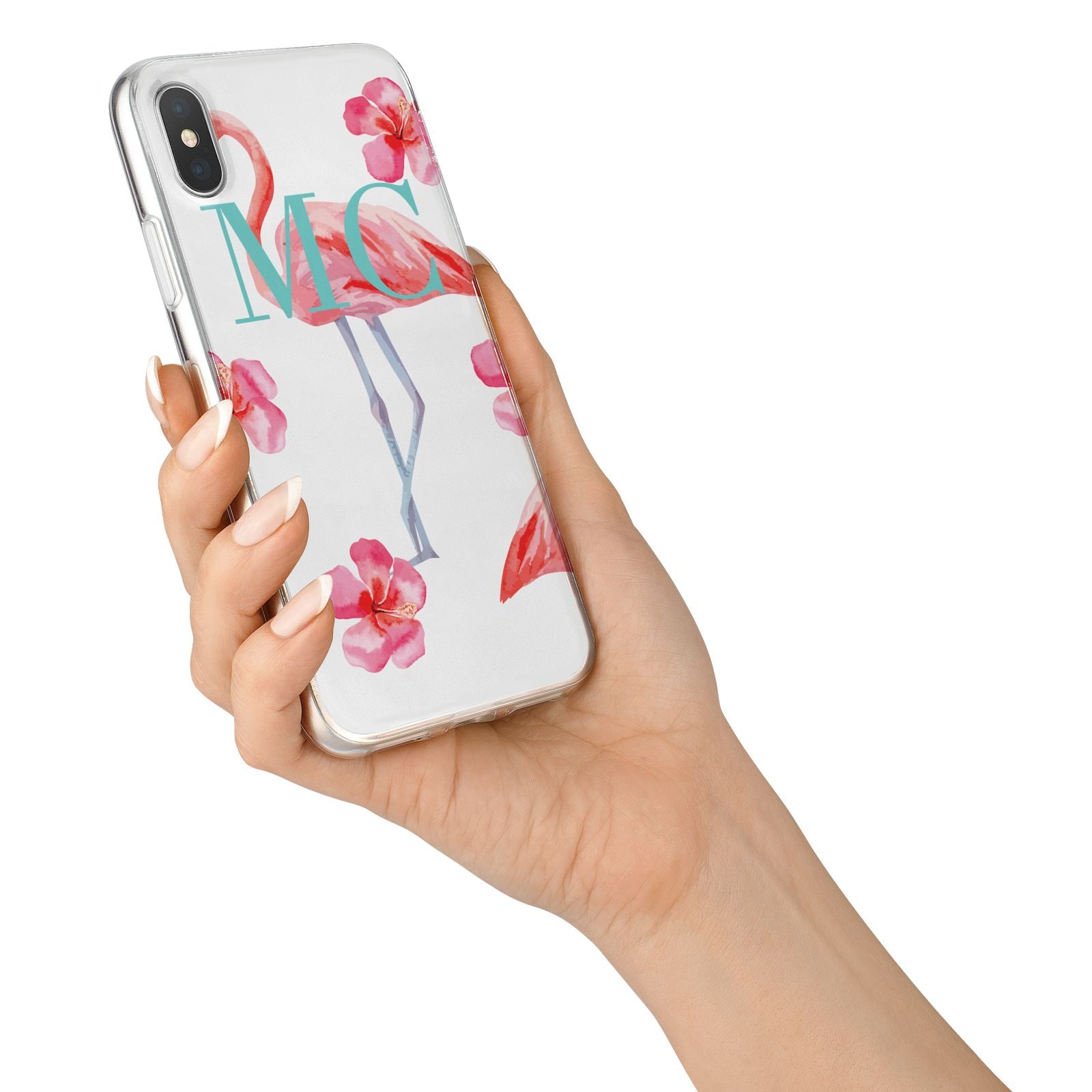 Personalised Initials Flamingo 3 iPhone X Bumper Case on Silver iPhone Alternative Image 2