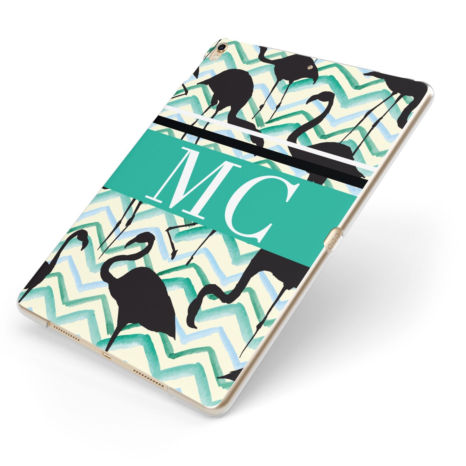 Personalised Initials Flamingos 2 Apple iPad Case on Gold iPad Side View