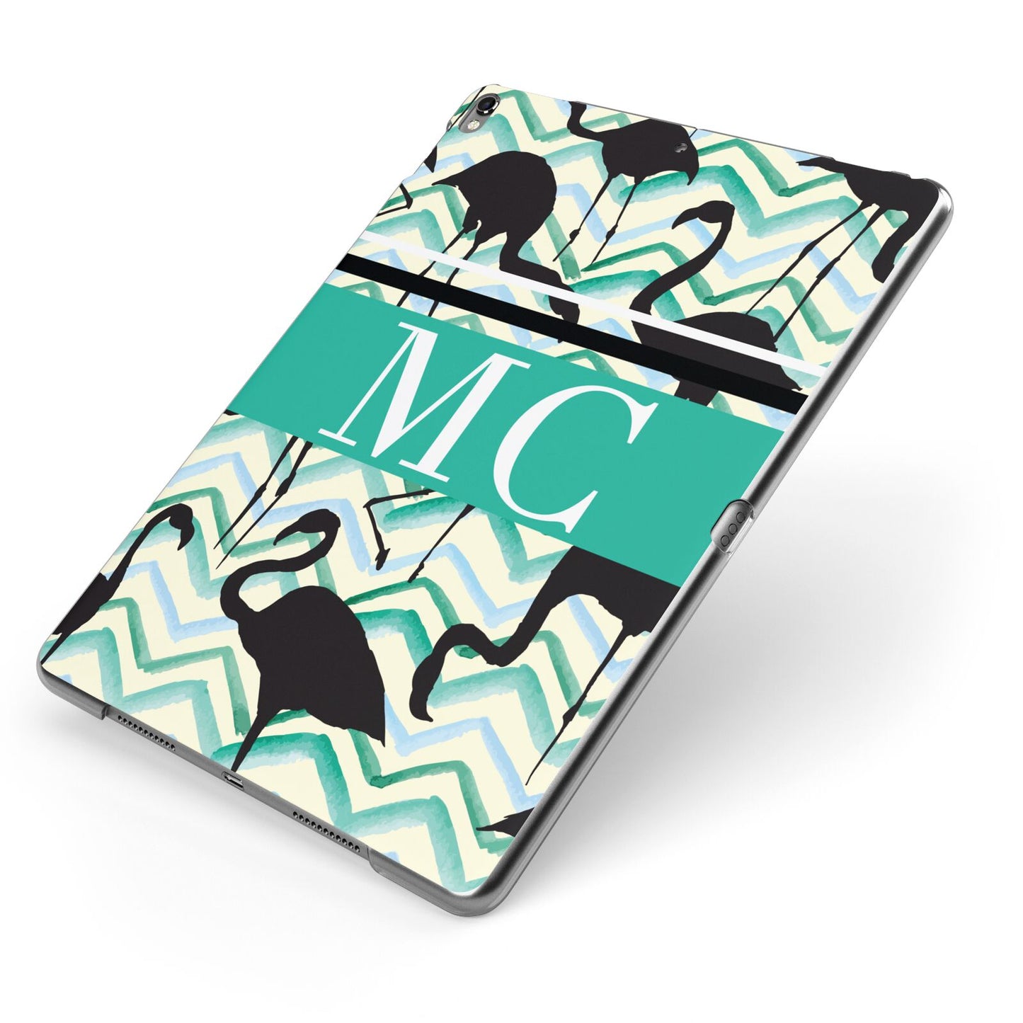 Personalised Initials Flamingos 2 Apple iPad Case on Grey iPad Side View