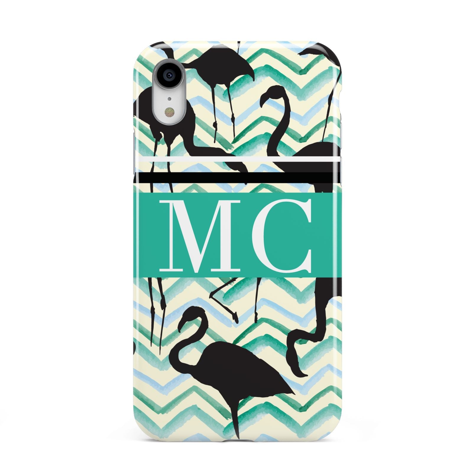 Personalised Initials Flamingos 2 Apple iPhone XR White 3D Tough Case
