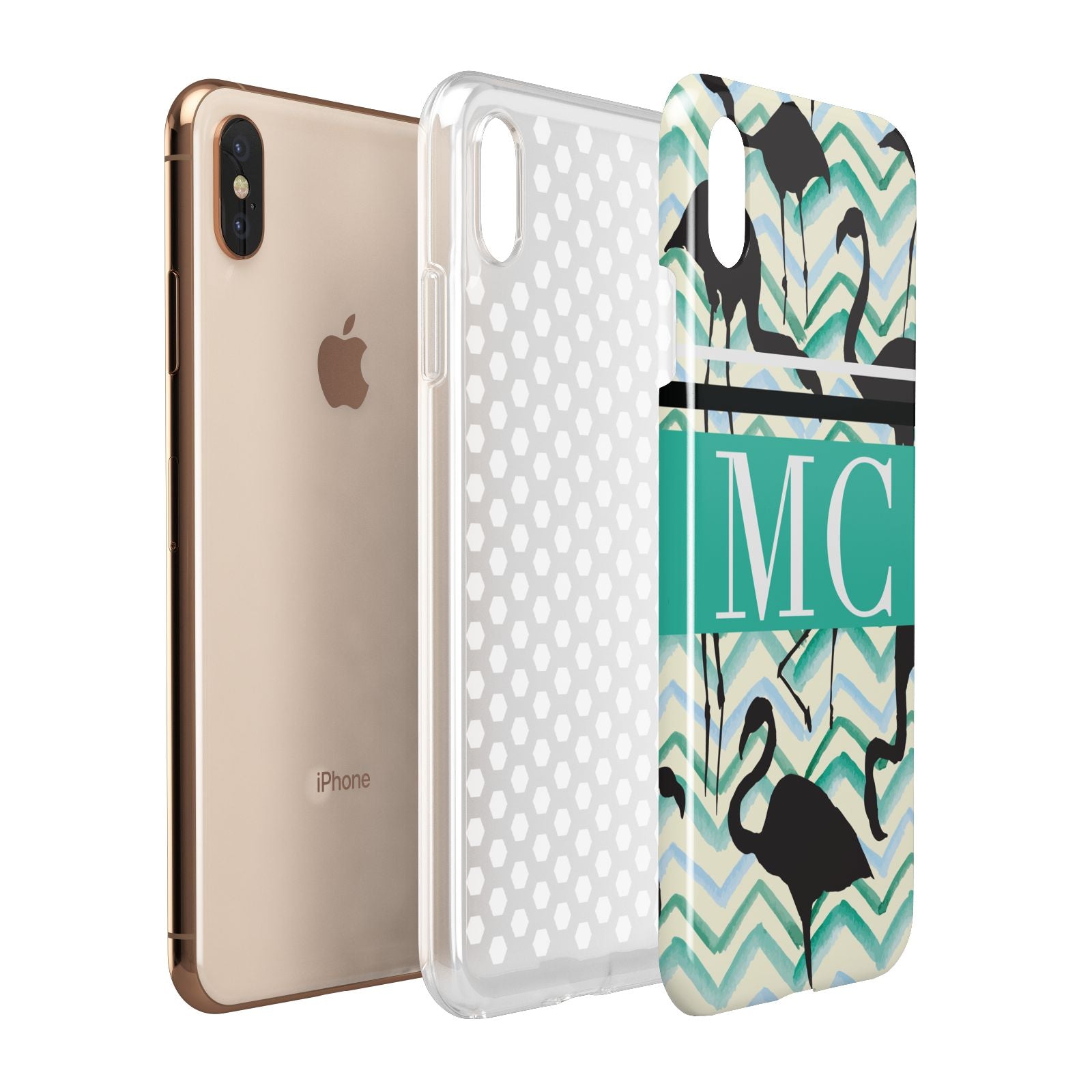 Personalised Initials Flamingos 2 Apple iPhone Xs Max 3D Tough Case Expanded View