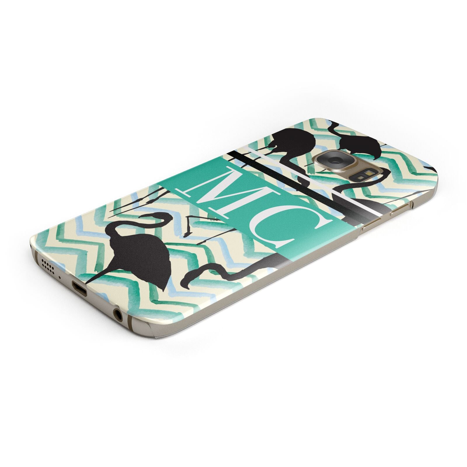 Personalised Initials Flamingos 2 Protective Samsung Galaxy Case Angled Image