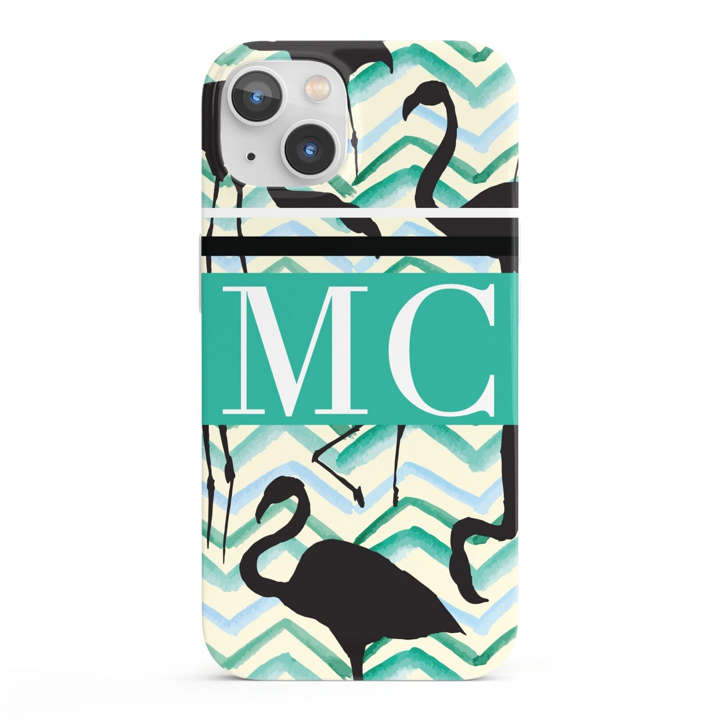 Personalised Initials Flamingos 2 iPhone 13 Full Wrap 3D Snap Case