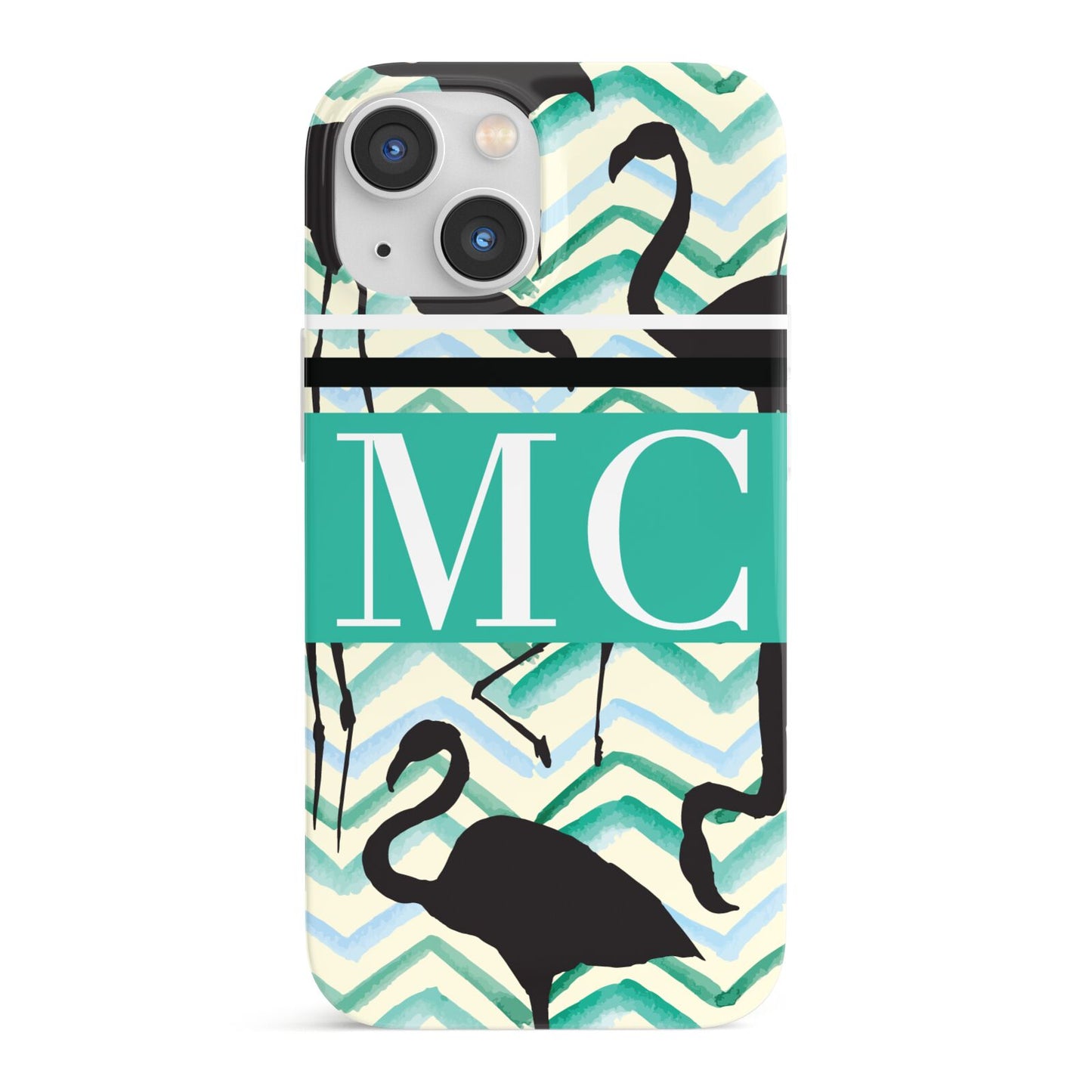 Personalised Initials Flamingos 2 iPhone 13 Mini Full Wrap 3D Snap Case