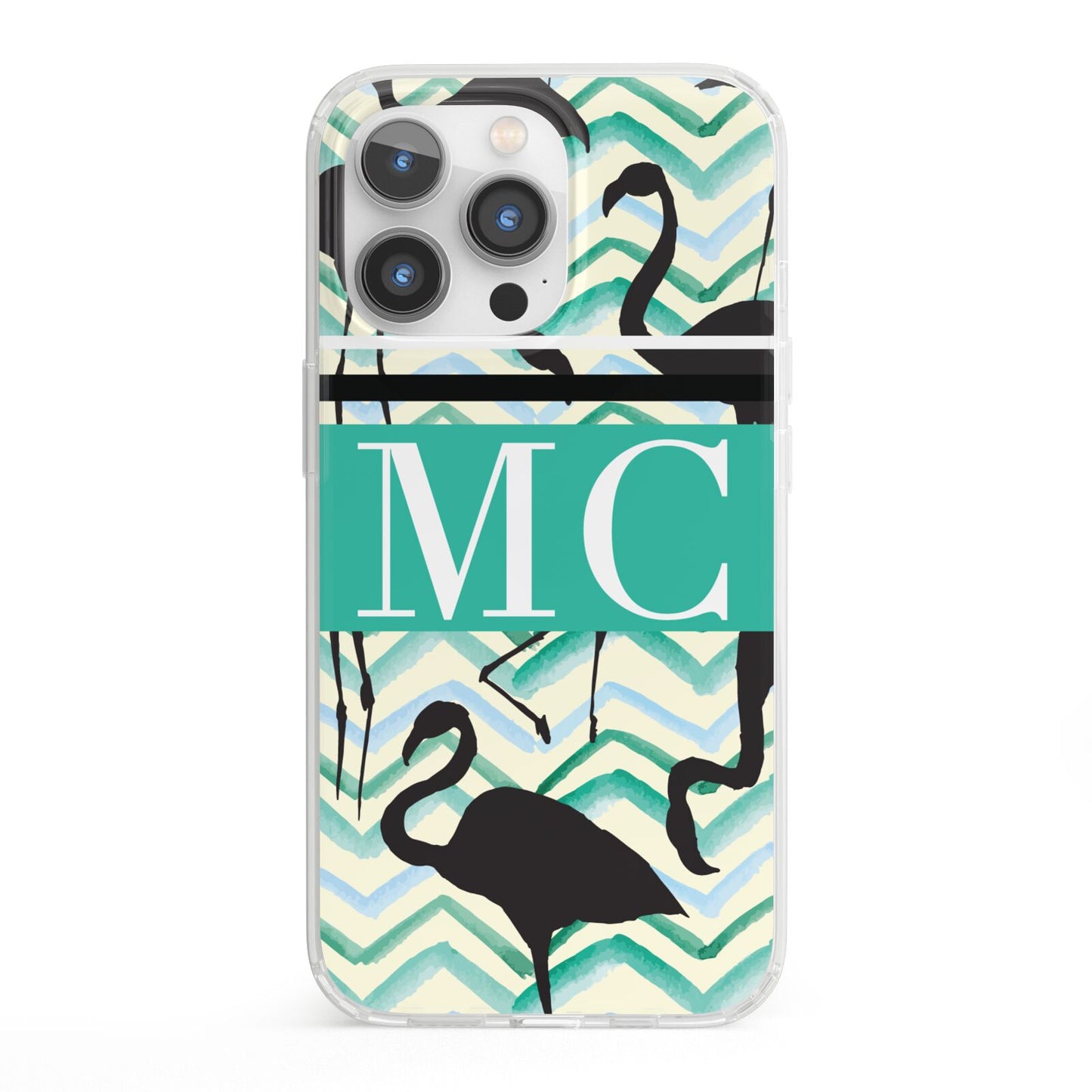 Personalised Initials Flamingos 2 iPhone 13 Pro Clear Bumper Case