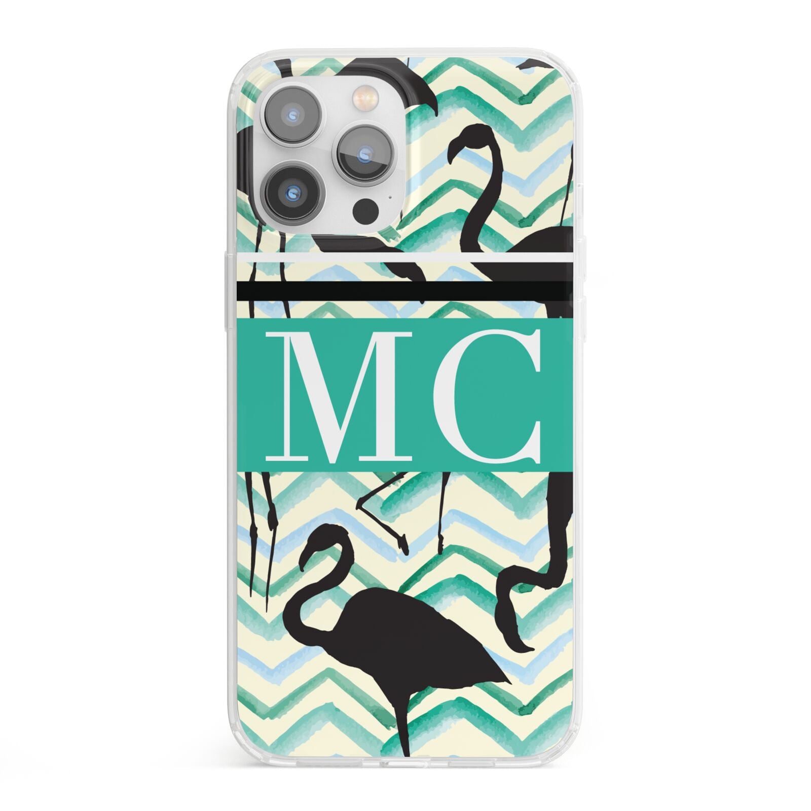 Personalised Initials Flamingos 2 iPhone 13 Pro Max Clear Bumper Case