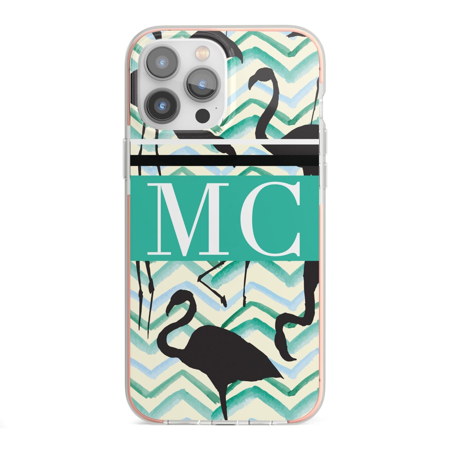 Personalised Initials Flamingos 2 iPhone 13 Pro Max TPU Impact Case with Pink Edges