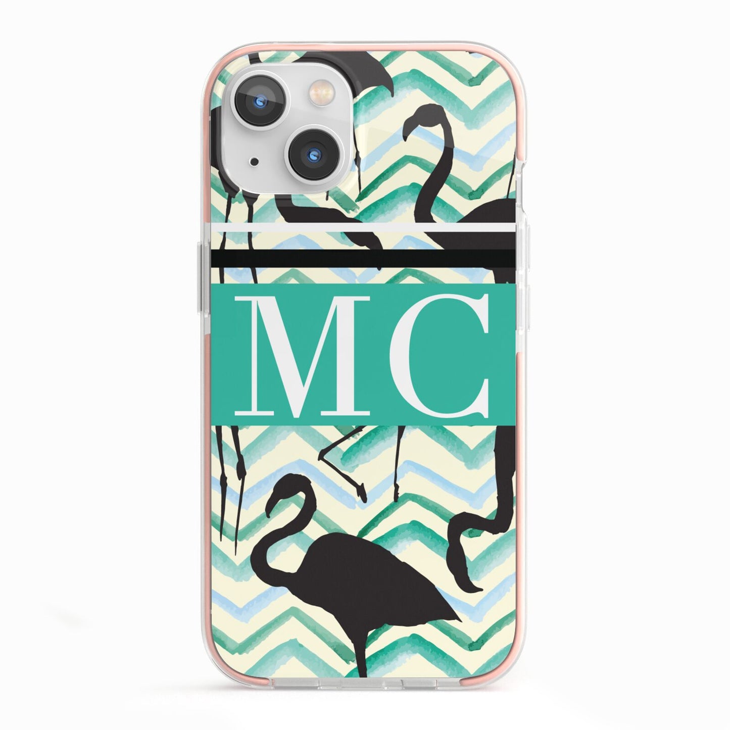 Personalised Initials Flamingos 2 iPhone 13 TPU Impact Case with Pink Edges