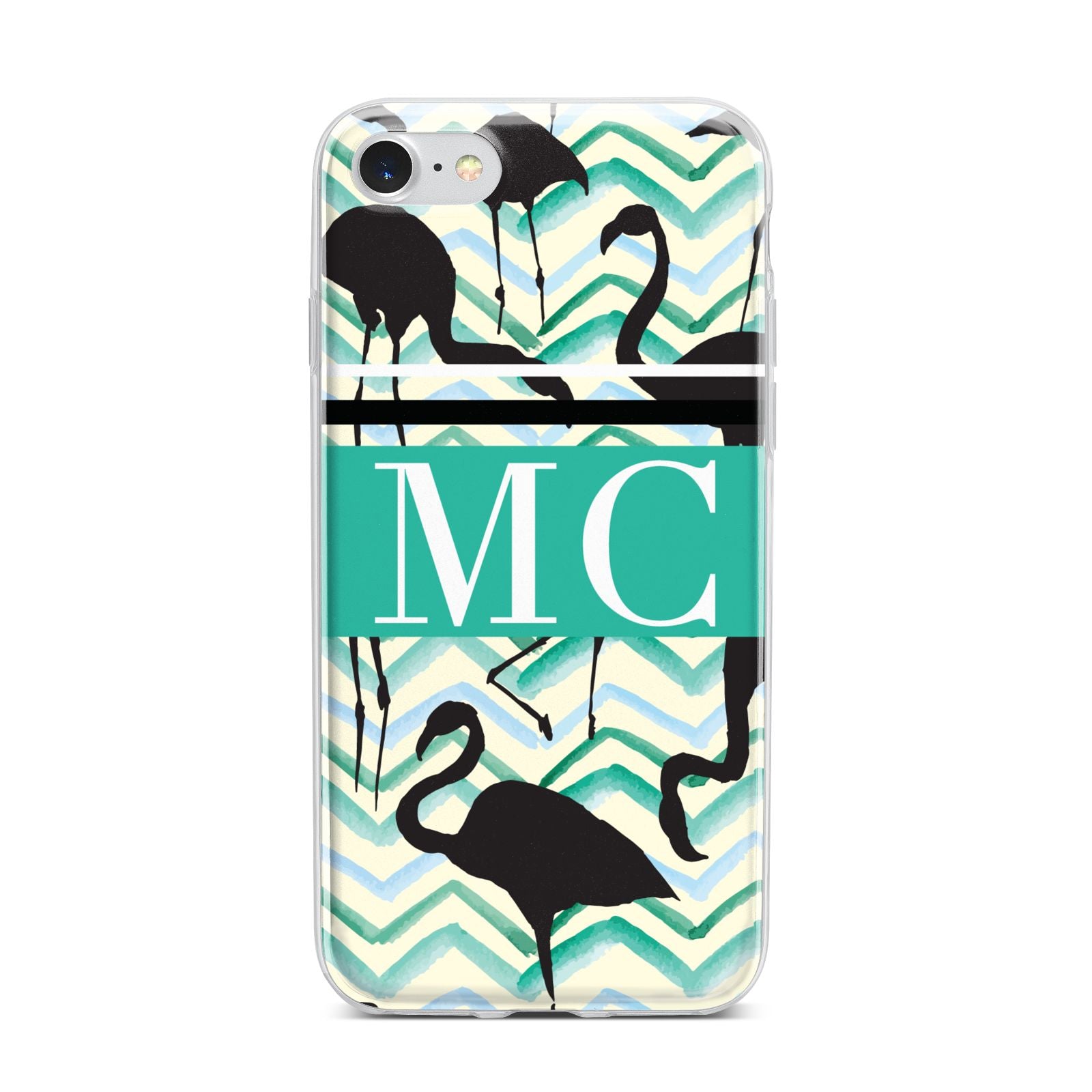 Personalised Initials Flamingos 2 iPhone 7 Bumper Case on Silver iPhone