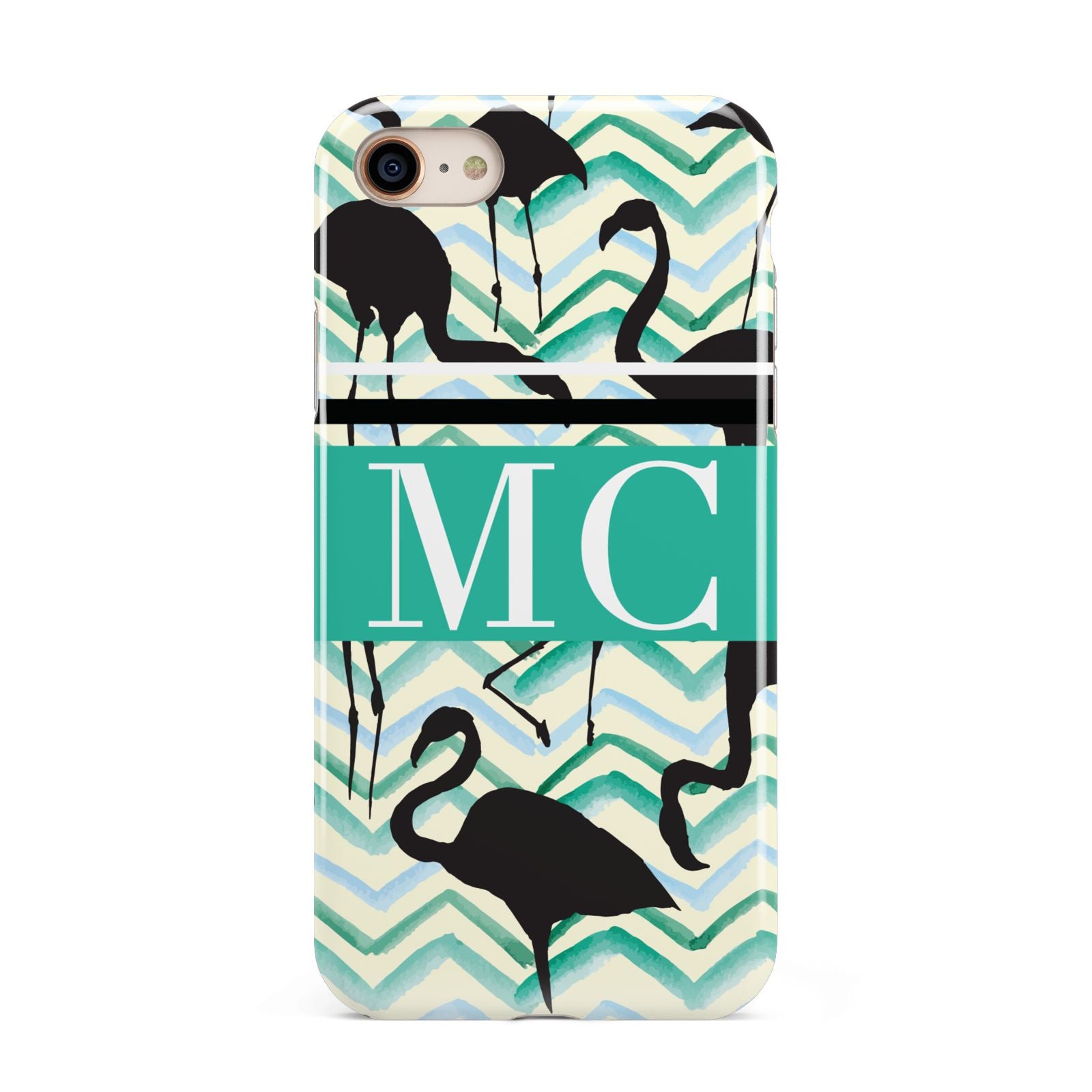 Personalised Initials Flamingos 2 iPhone 8 3D Tough Case on Gold Phone