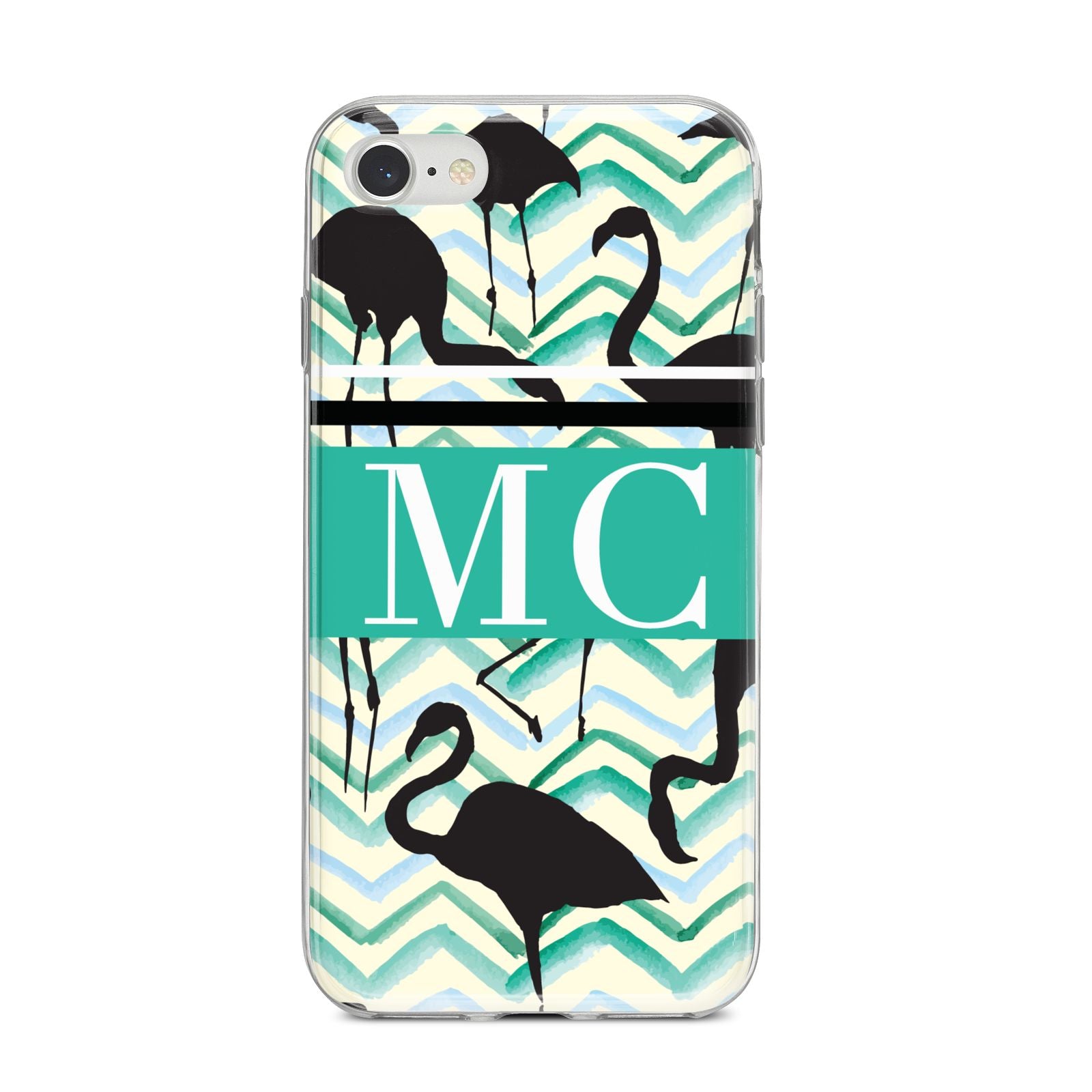 Personalised Initials Flamingos 2 iPhone 8 Bumper Case on Silver iPhone