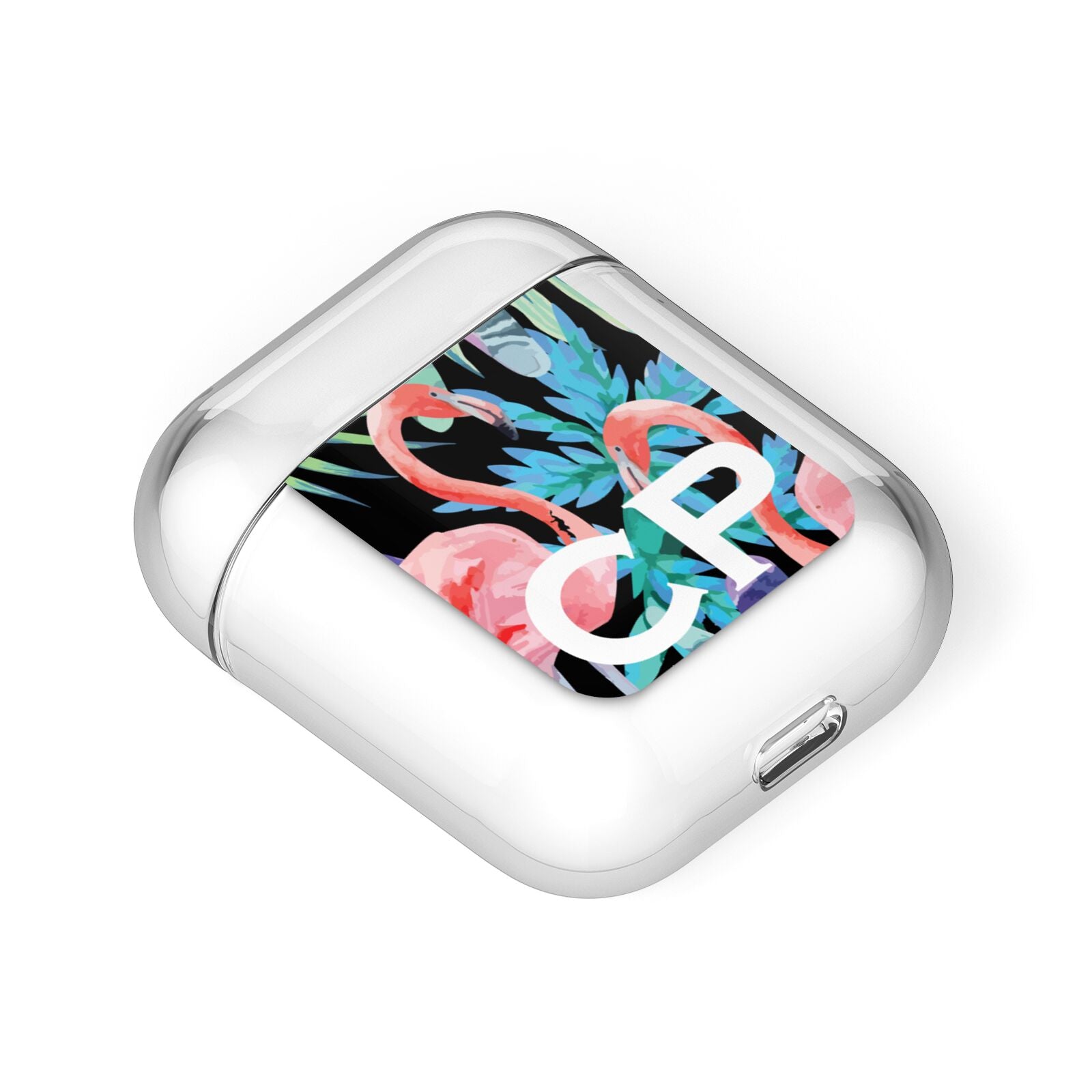 Personalised Initials Flamingos 4 AirPods Case Laid Flat