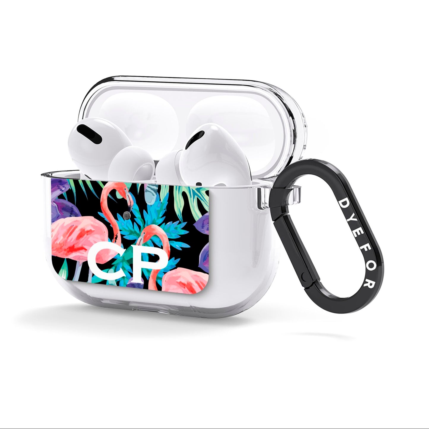 Personalised Initials Flamingos 4 AirPods Clear Case 3rd Gen Side Image