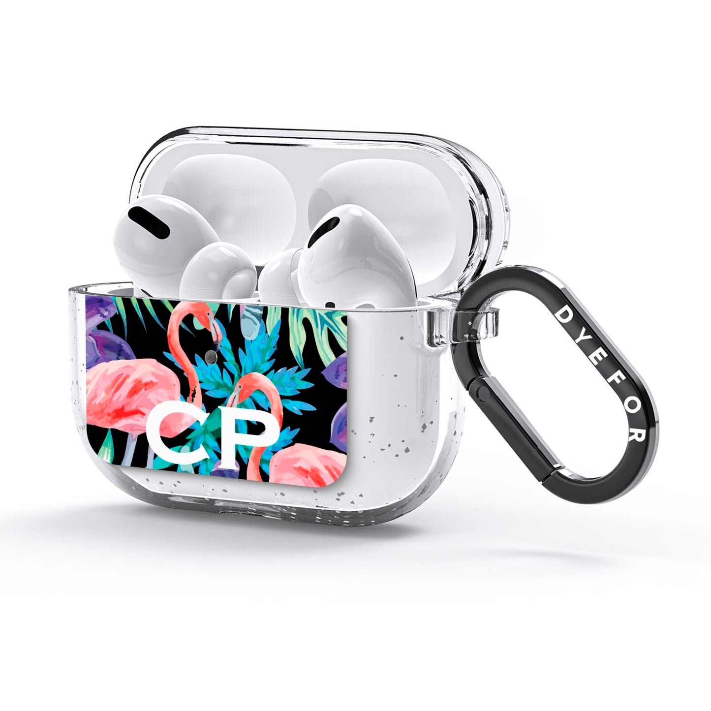 Personalised Initials Flamingos 4 AirPods Glitter Case 3rd Gen Side Image