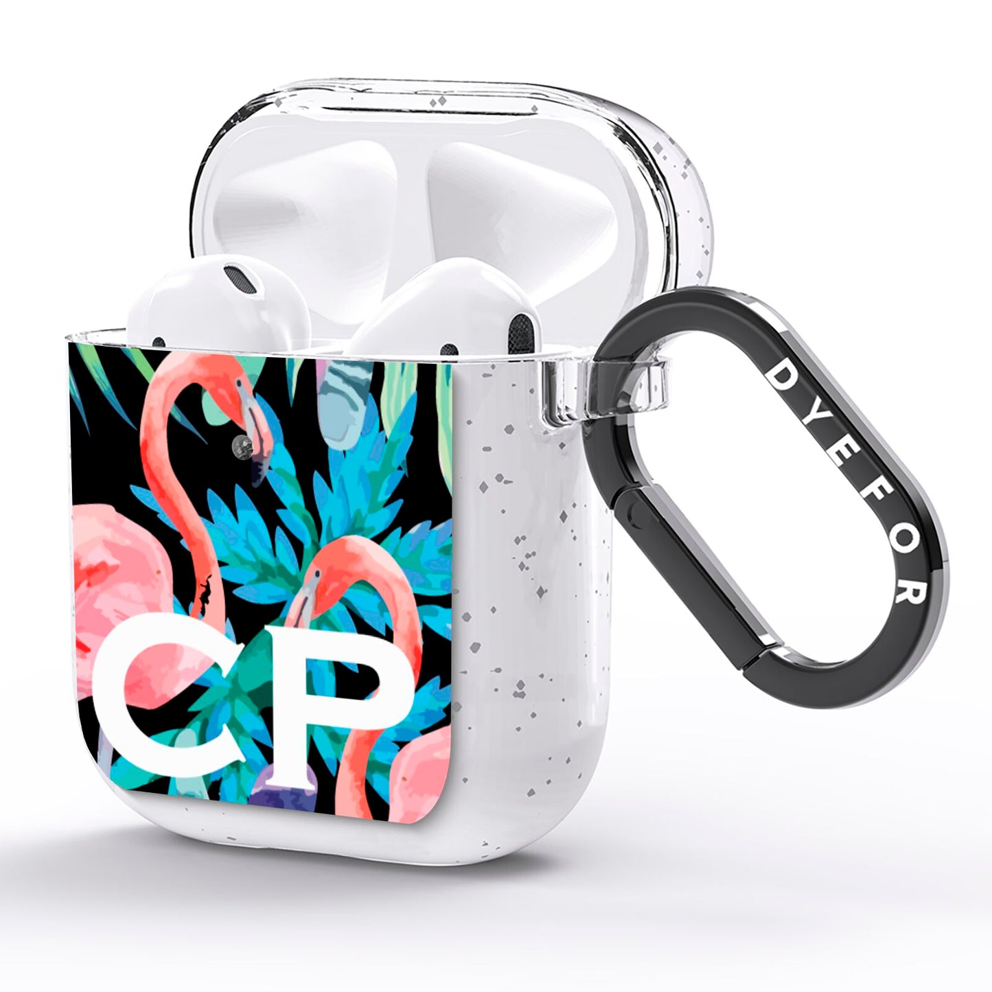Personalised Initials Flamingos 4 AirPods Glitter Case Side Image