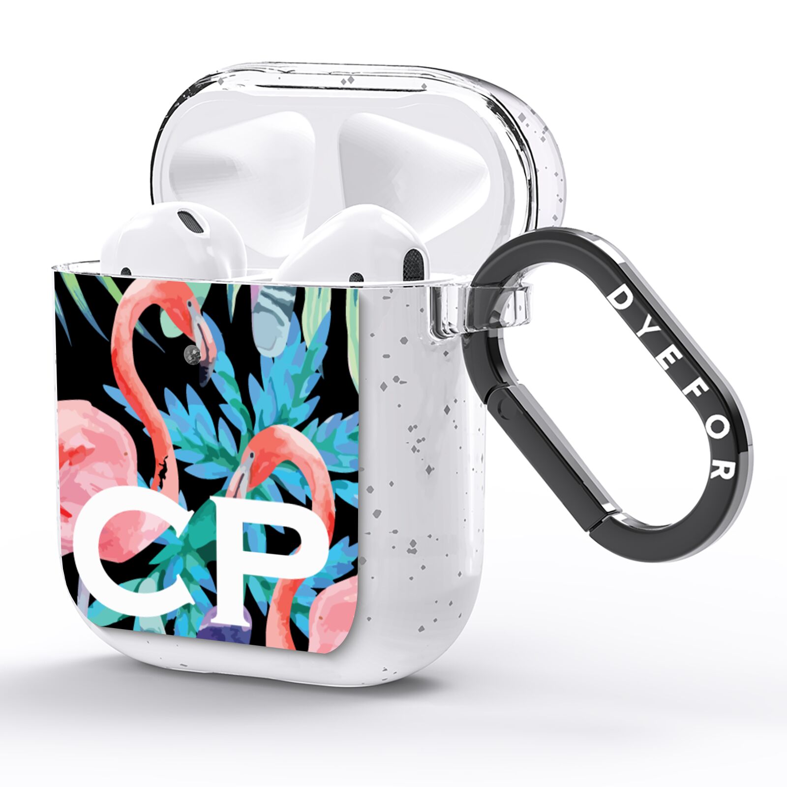 Personalised Initials Flamingos 4 AirPods Glitter Case Side Image