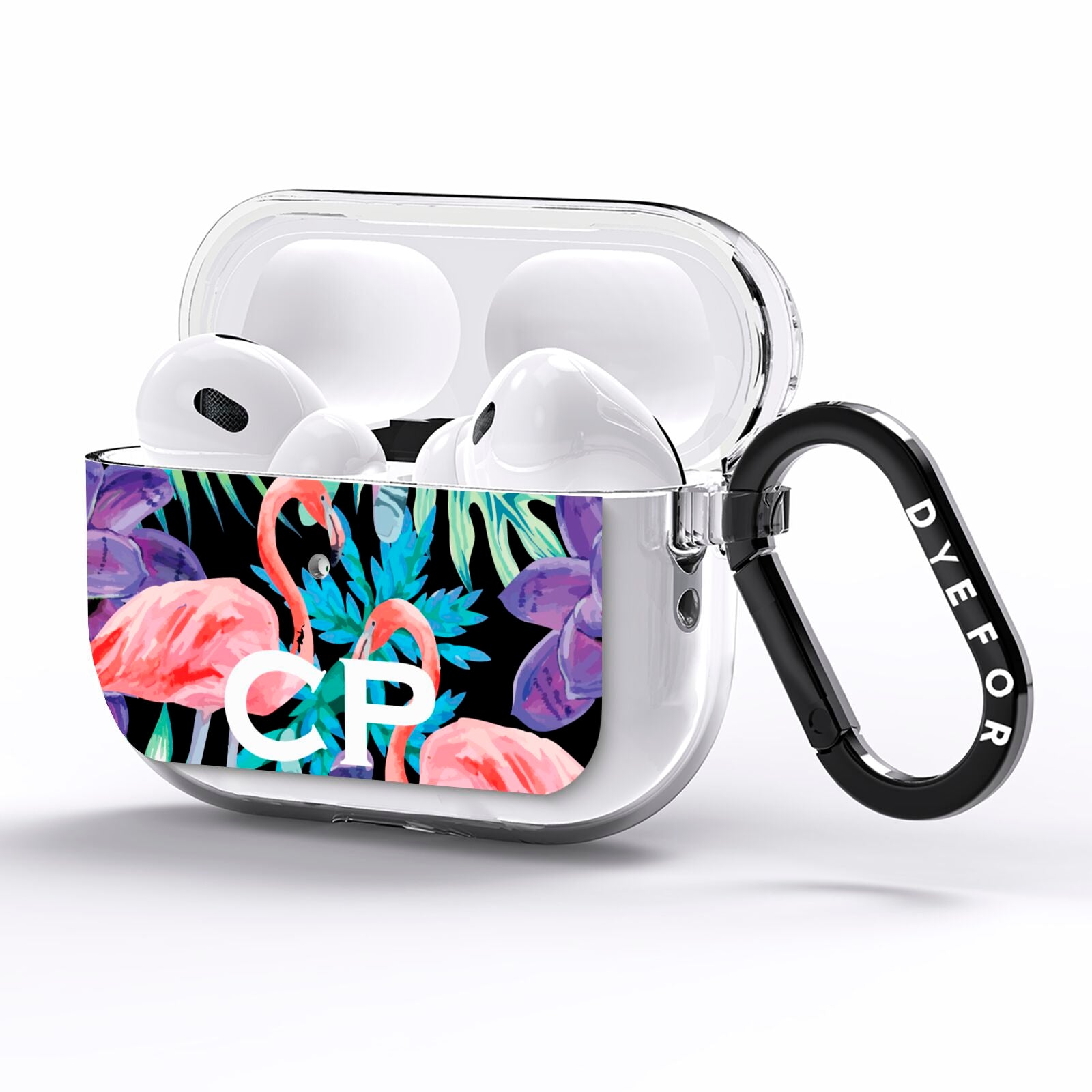Personalised Initials Flamingos 4 AirPods Pro Clear Case Side Image