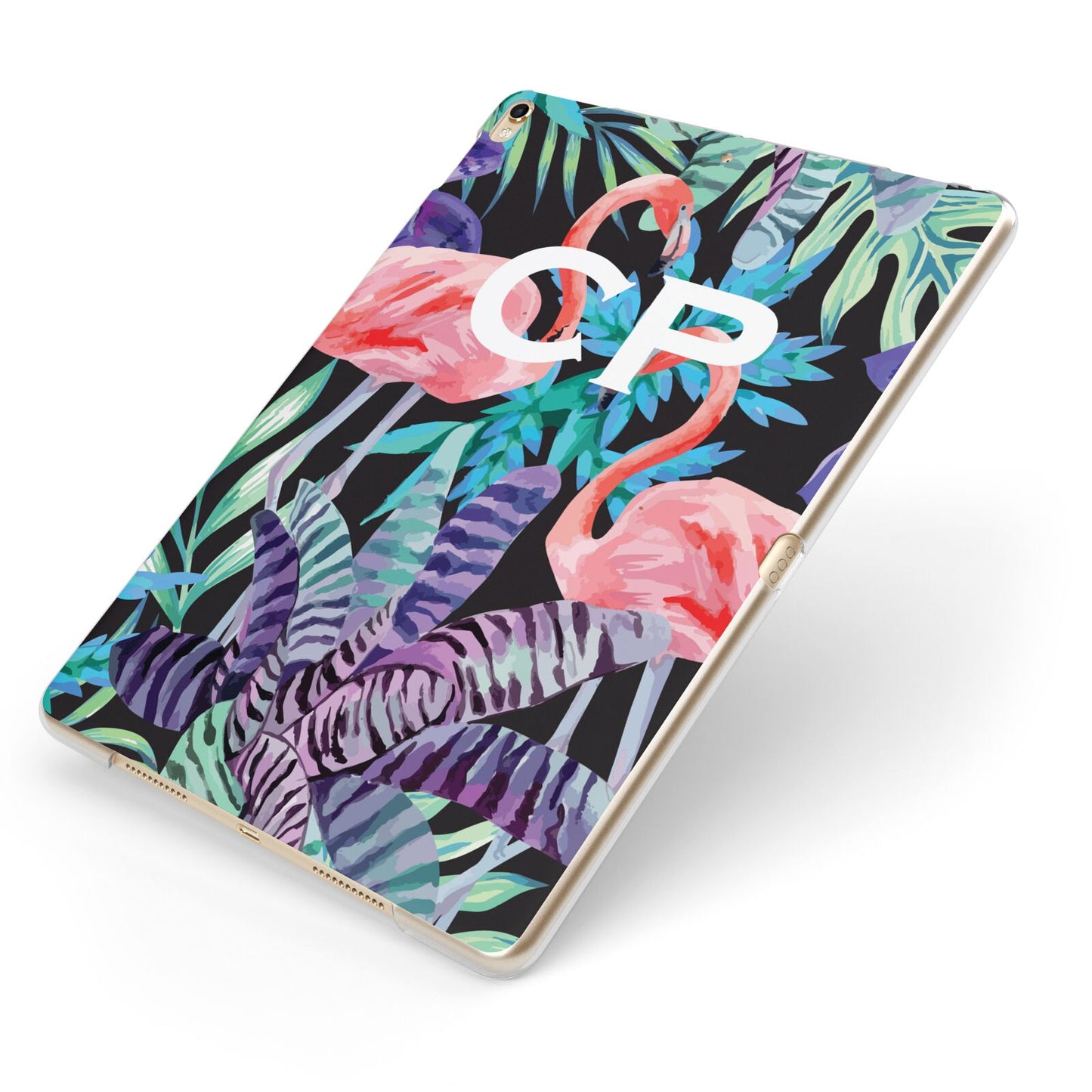 Personalised Initials Flamingos 4 Apple iPad Case on Gold iPad Side View