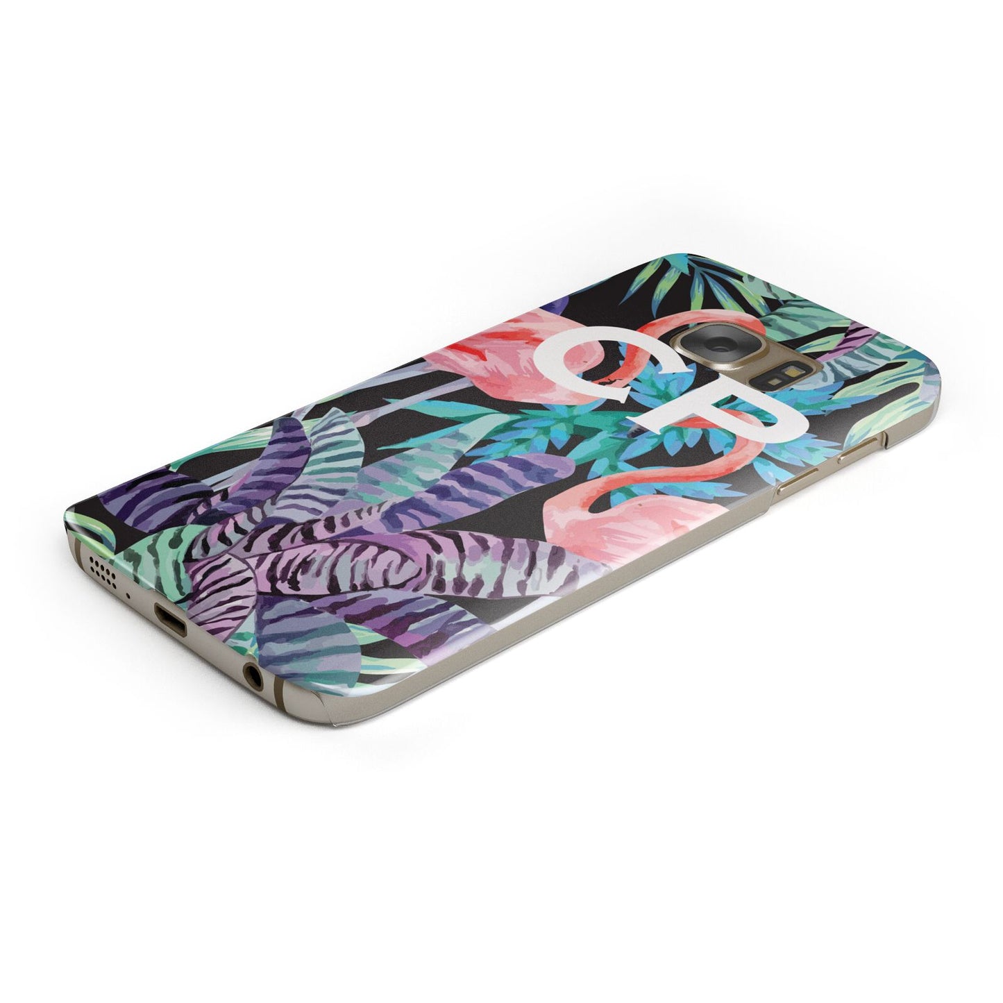 Personalised Initials Flamingos 4 Protective Samsung Galaxy Case Angled Image
