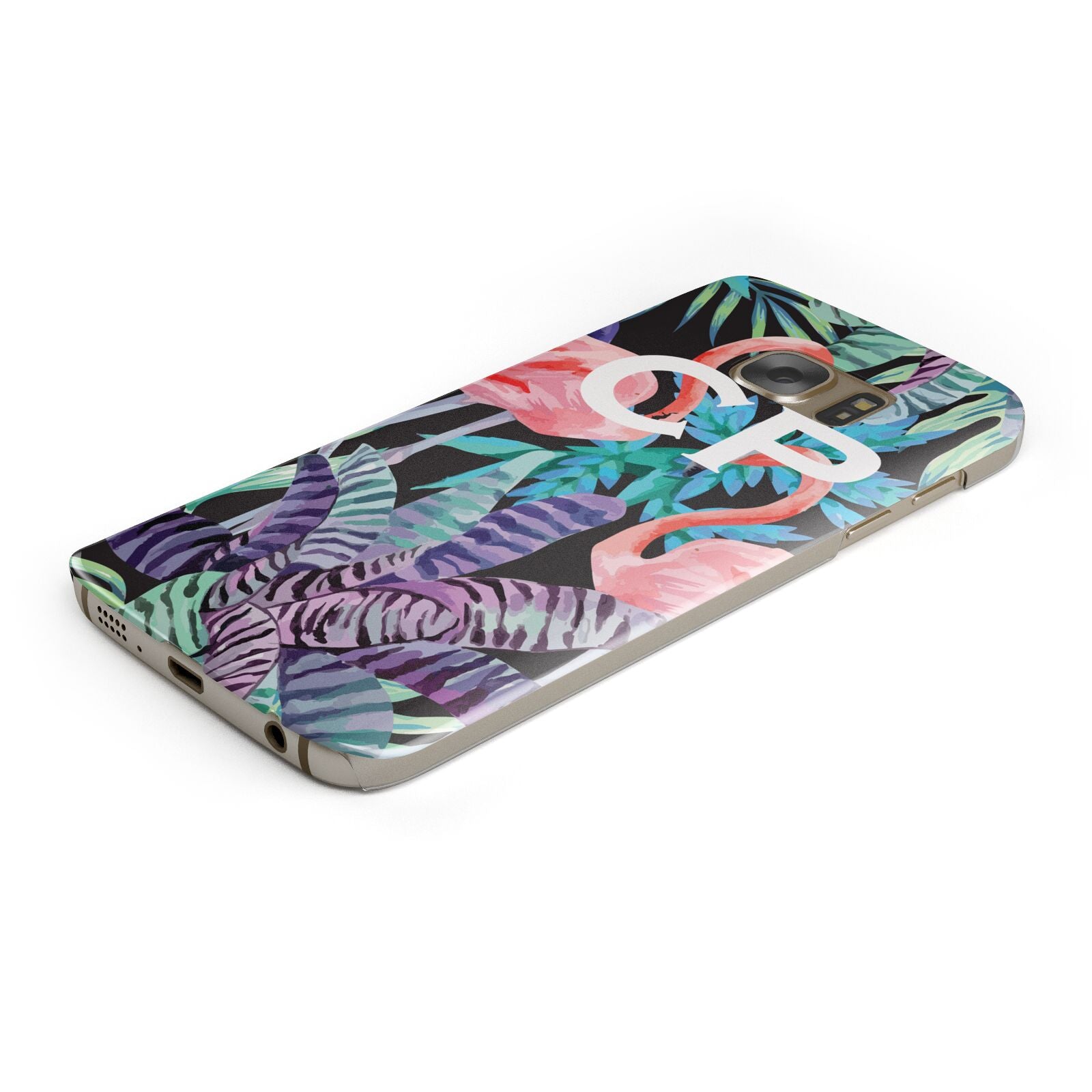 Personalised Initials Flamingos 4 Protective Samsung Galaxy Case Angled Image