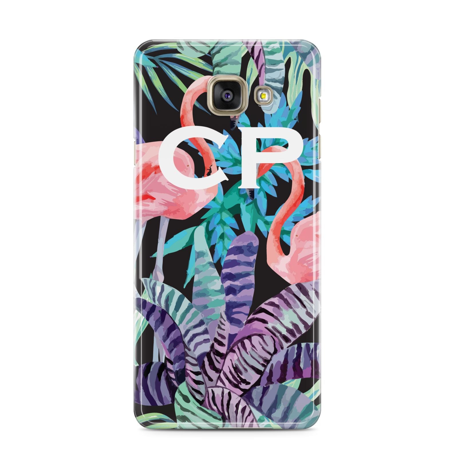 Personalised Initials Flamingos 4 Samsung Galaxy A3 2016 Case on gold phone