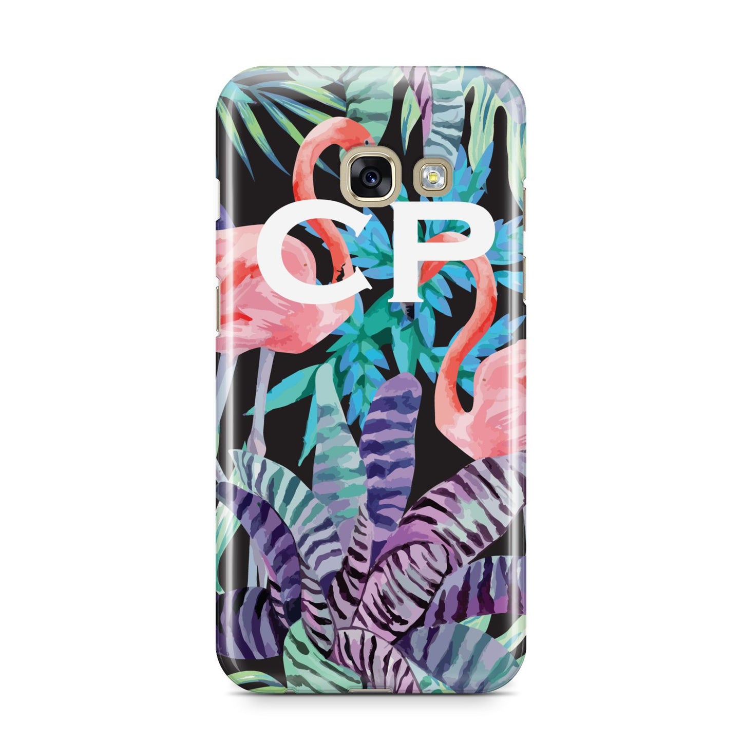Personalised Initials Flamingos 4 Samsung Galaxy A3 2017 Case on gold phone