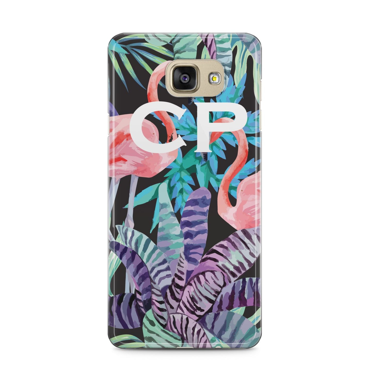 Personalised Initials Flamingos 4 Samsung Galaxy A5 2016 Case on gold phone