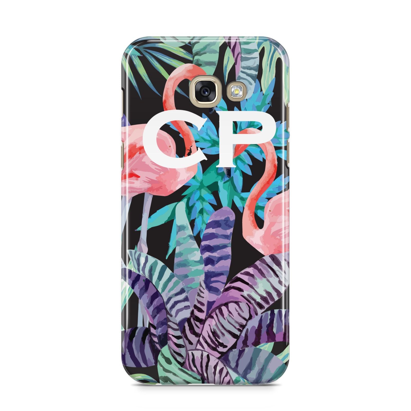 Personalised Initials Flamingos 4 Samsung Galaxy A5 2017 Case on gold phone