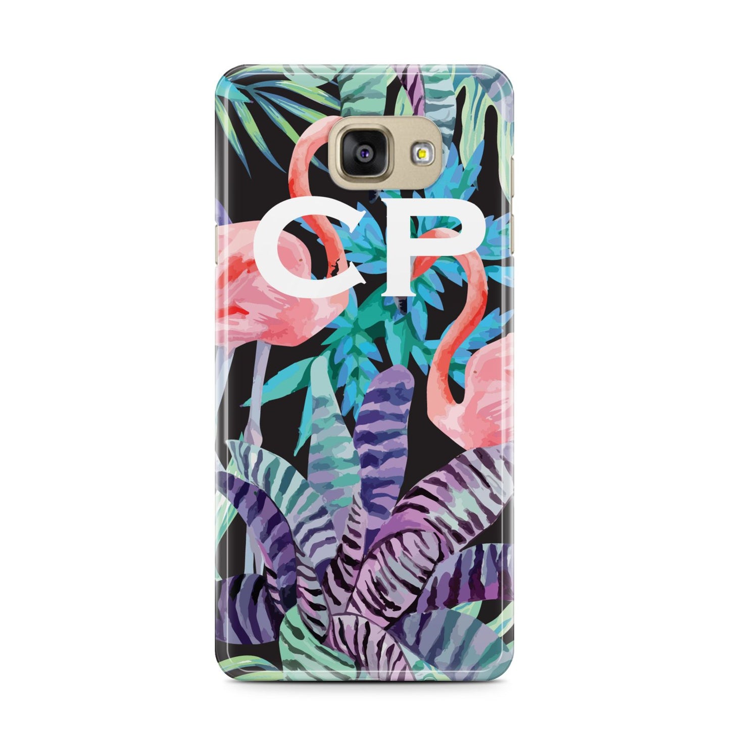 Personalised Initials Flamingos 4 Samsung Galaxy A7 2016 Case on gold phone
