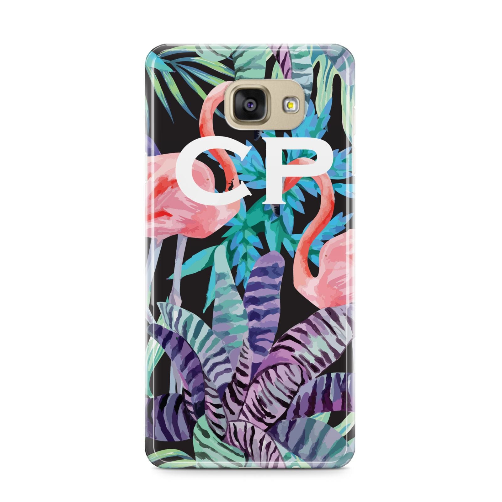 Personalised Initials Flamingos 4 Samsung Galaxy A9 2016 Case on gold phone