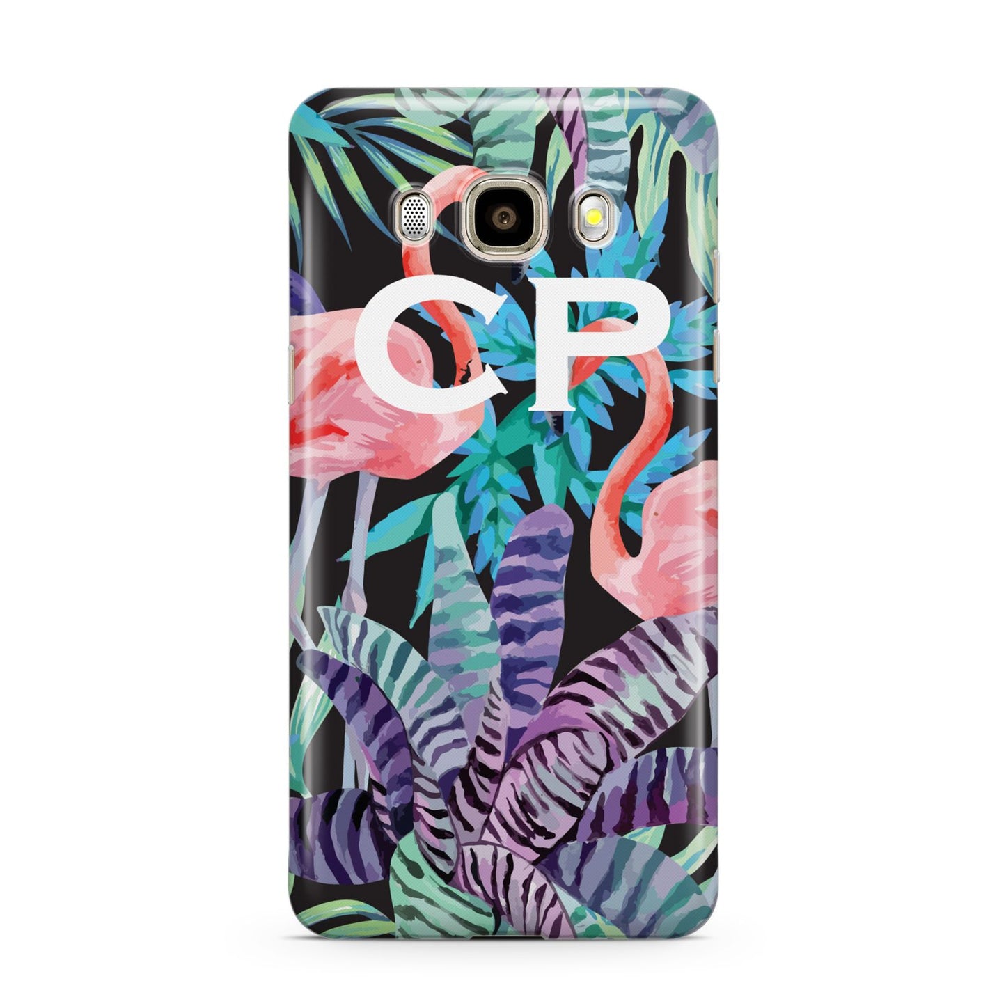 Personalised Initials Flamingos 4 Samsung Galaxy J7 2016 Case on gold phone