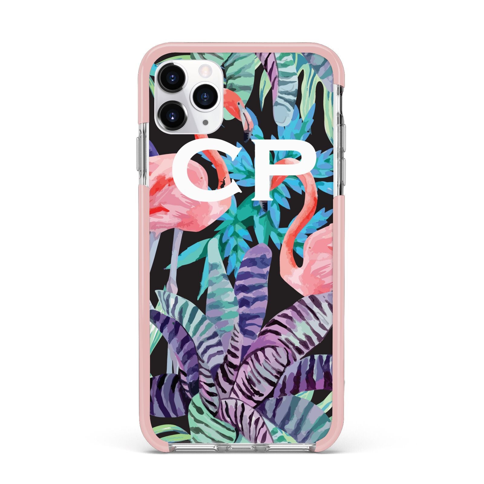Personalised Initials Flamingos 4 iPhone 11 Pro Max Impact Pink Edge Case