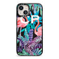 Personalised Initials Flamingos 4 iPhone 13 Black Impact Case on Silver phone