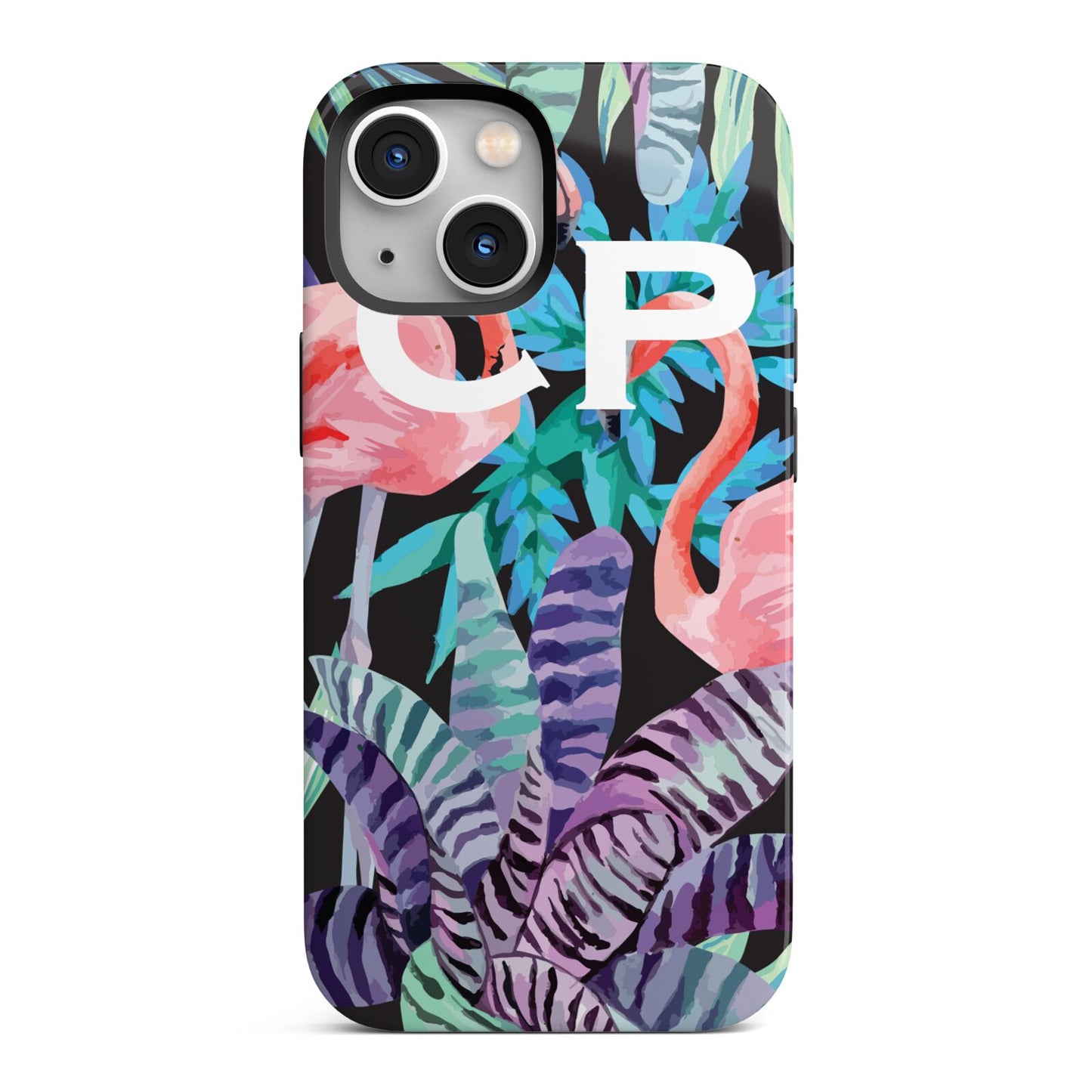 Personalised Initials Flamingos 4 iPhone 13 Mini Full Wrap 3D Tough Case