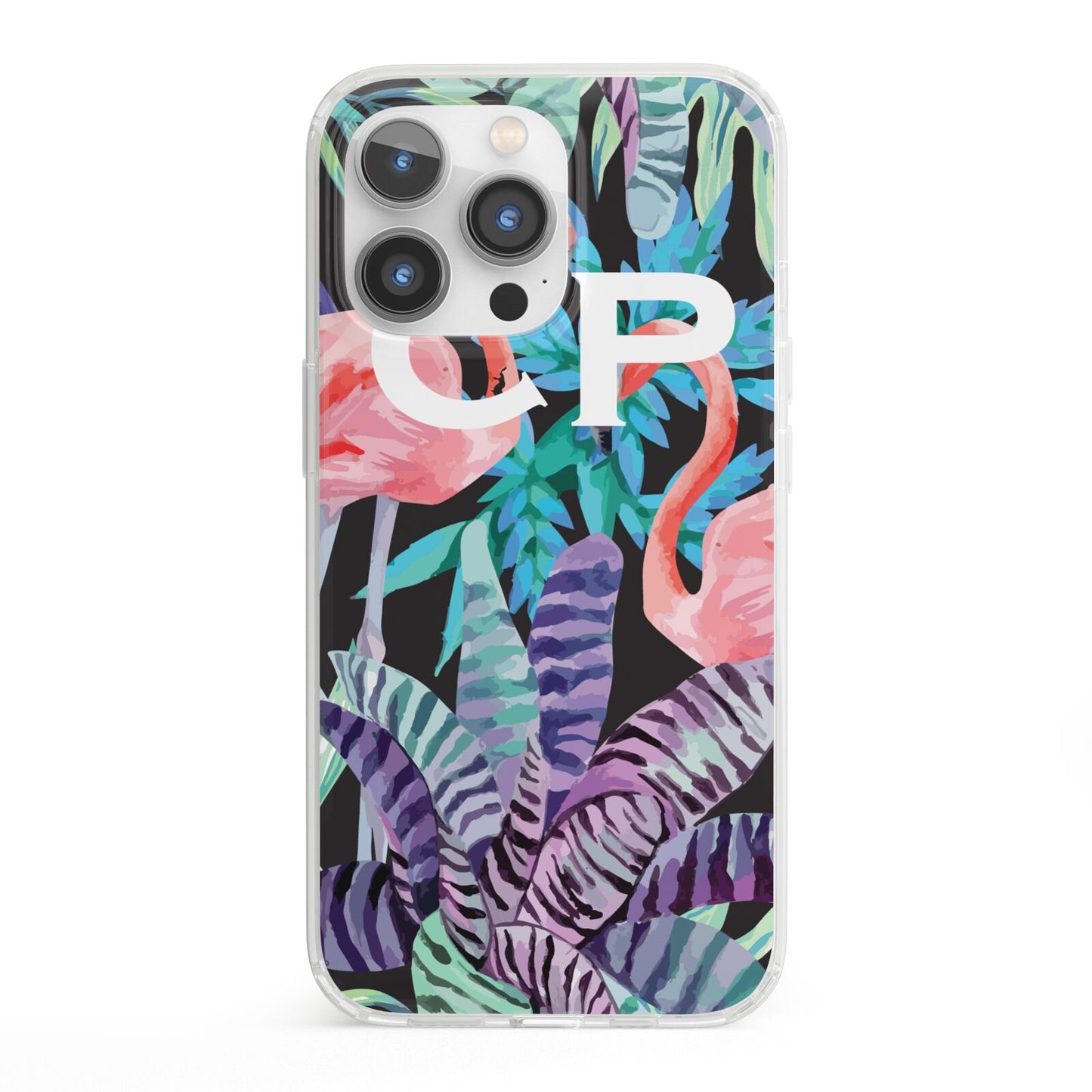 Personalised Initials Flamingos 4 iPhone 13 Pro Clear Bumper Case