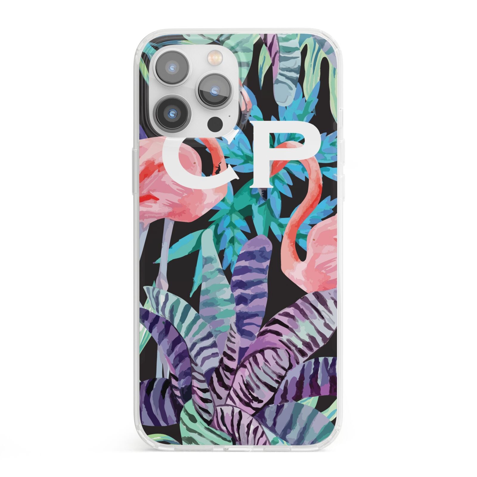 Personalised Initials Flamingos 4 iPhone 13 Pro Max Clear Bumper Case