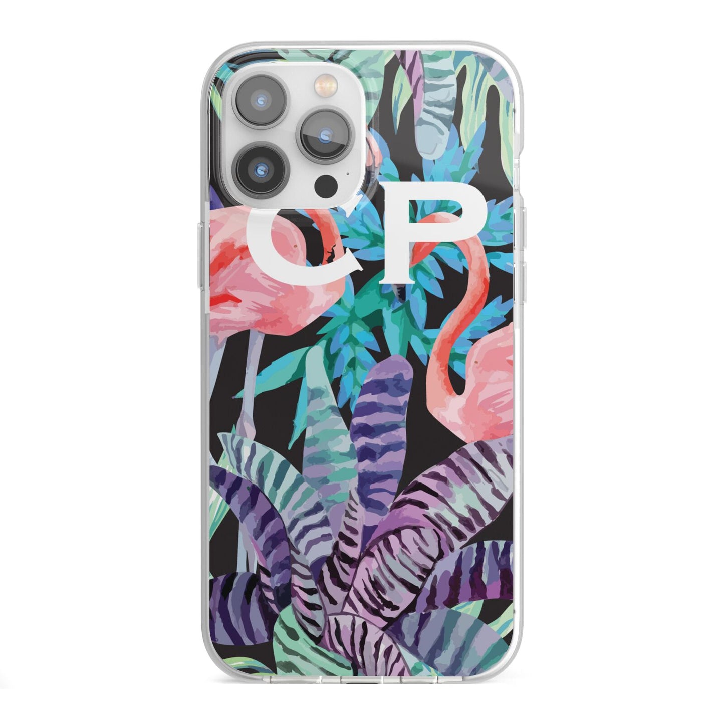 Personalised Initials Flamingos 4 iPhone 13 Pro Max TPU Impact Case with White Edges