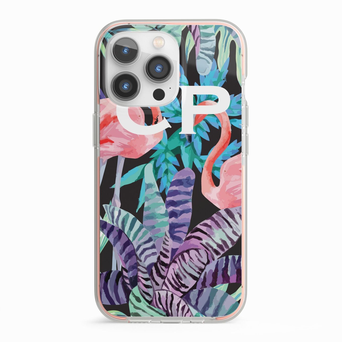 Personalised Initials Flamingos 4 iPhone 13 Pro TPU Impact Case with Pink Edges
