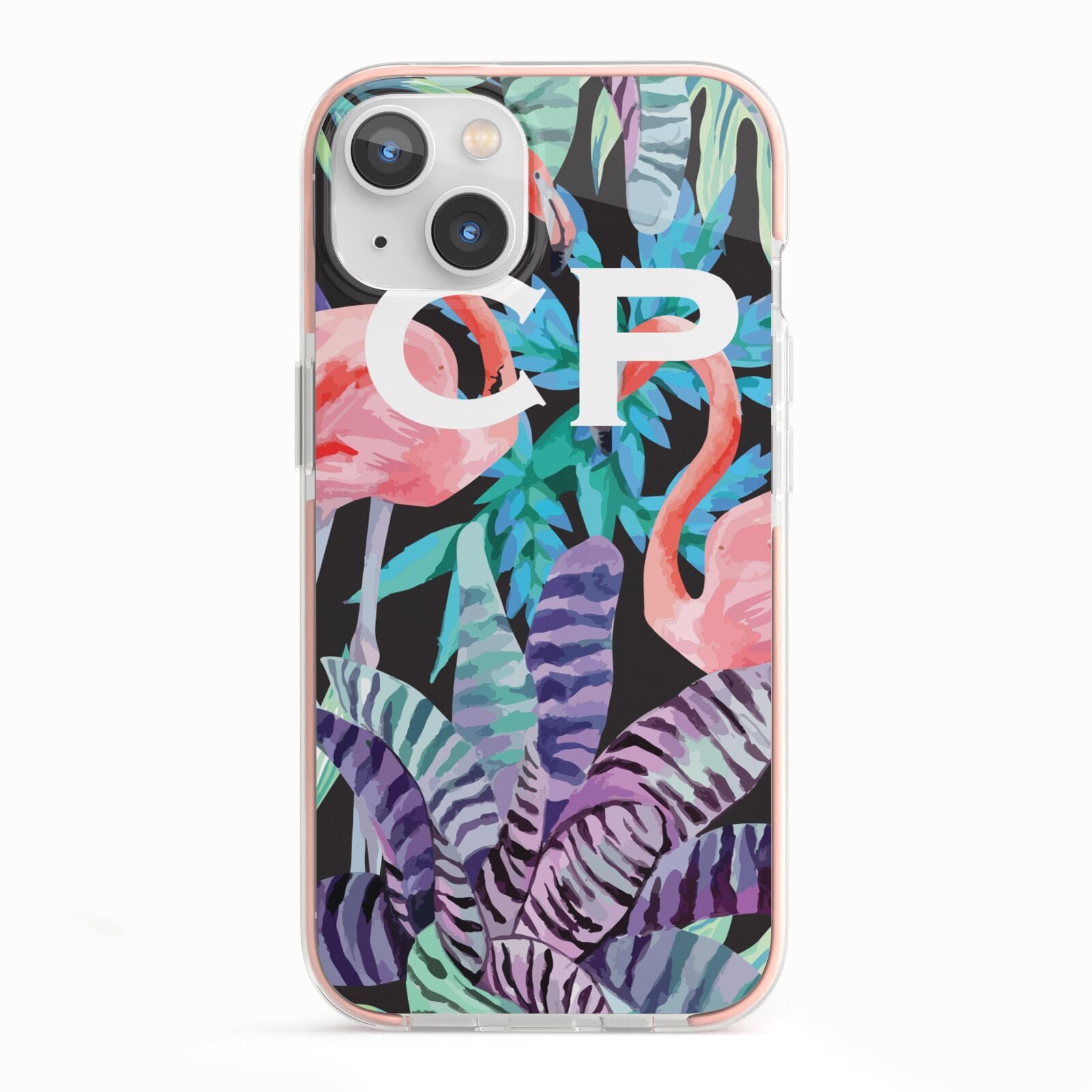 Personalised Initials Flamingos 4 iPhone 13 TPU Impact Case with Pink Edges
