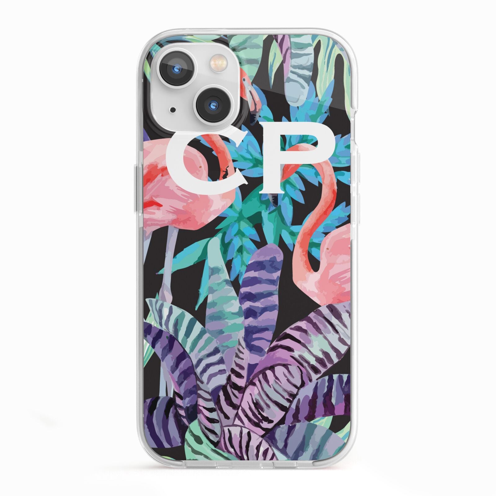 Personalised Initials Flamingos 4 iPhone 13 TPU Impact Case with White Edges