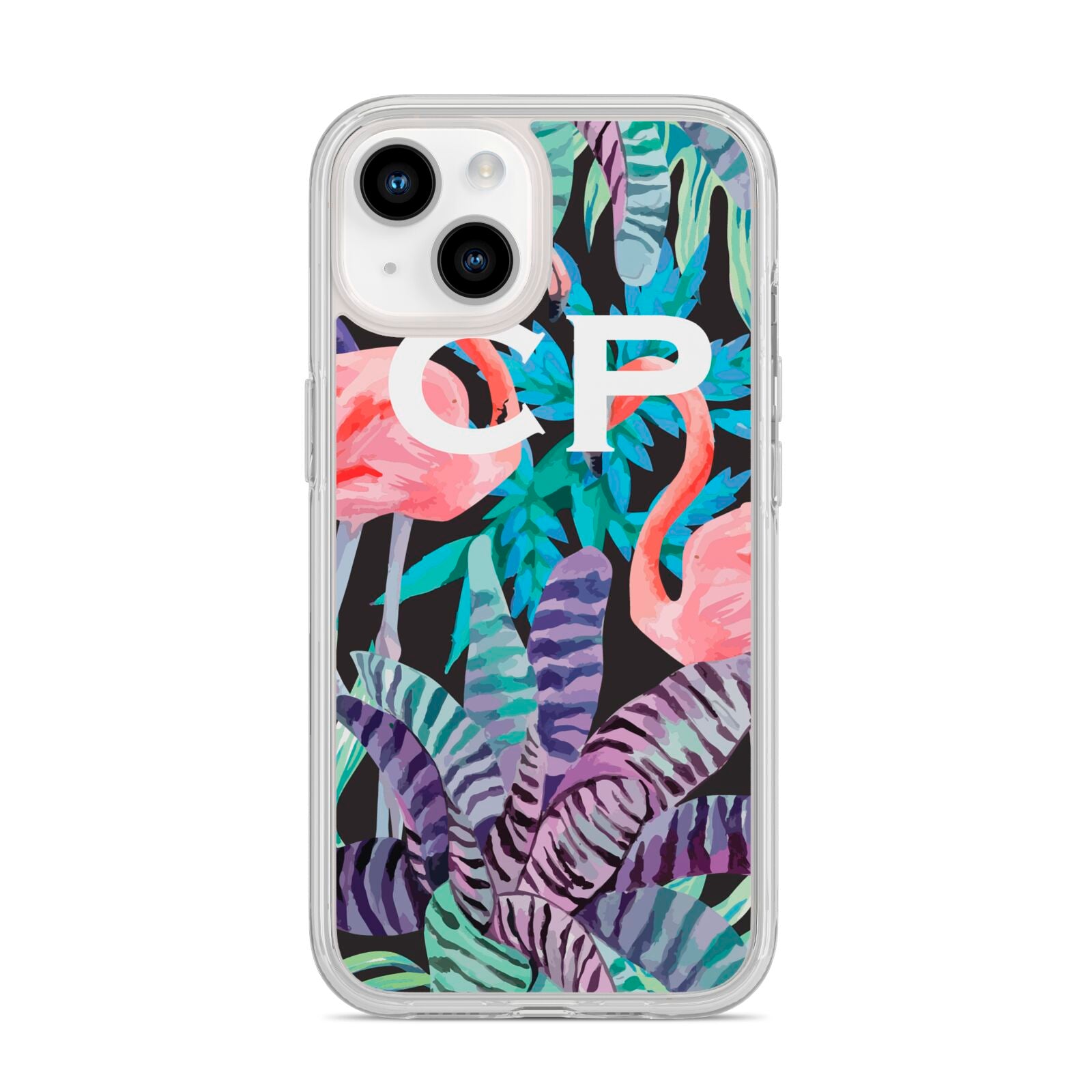 Personalised Initials Flamingos 4 iPhone 14 Clear Tough Case Starlight
