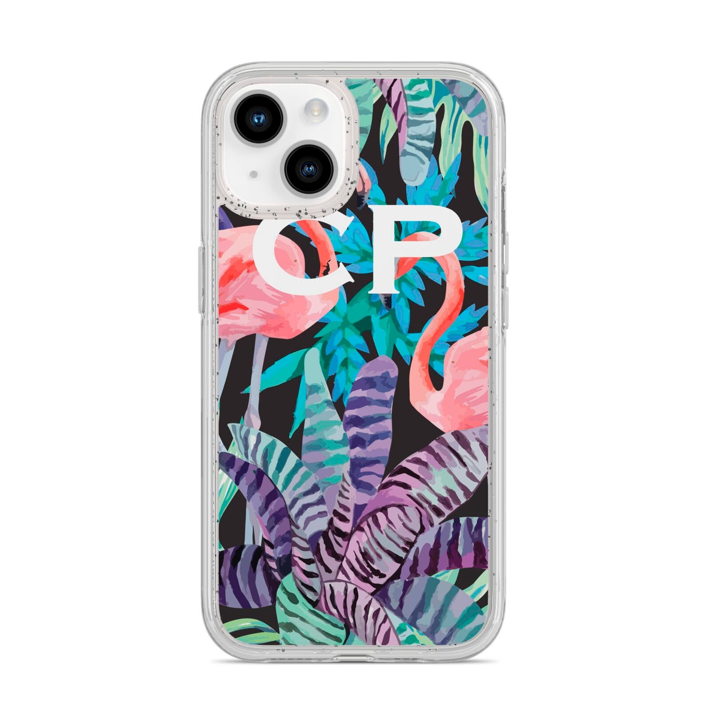 Personalised Initials Flamingos 4 iPhone 14 Glitter Tough Case Starlight