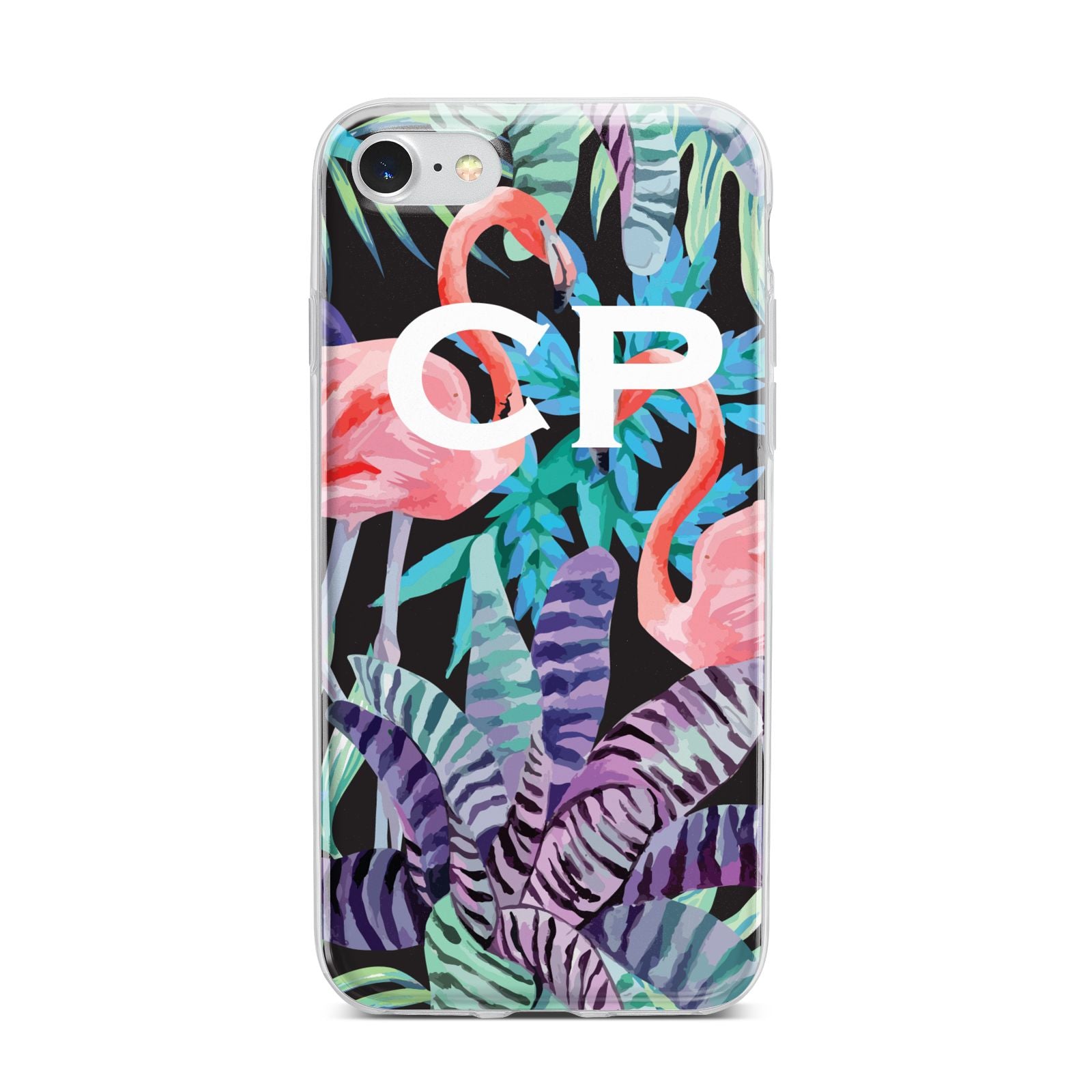 Personalised Initials Flamingos 4 iPhone 7 Bumper Case on Silver iPhone