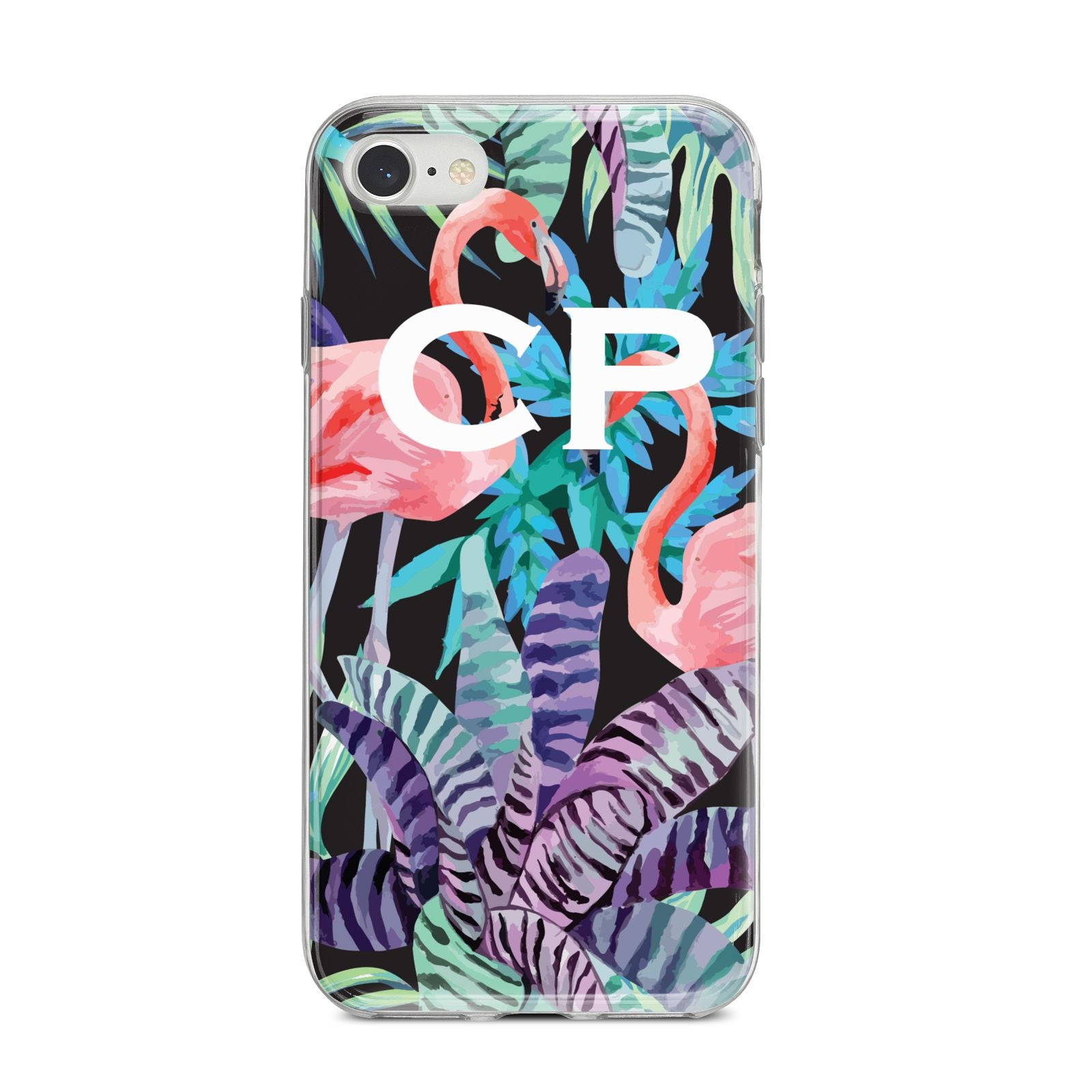 Personalised Initials Flamingos 4 iPhone 8 Bumper Case on Silver iPhone