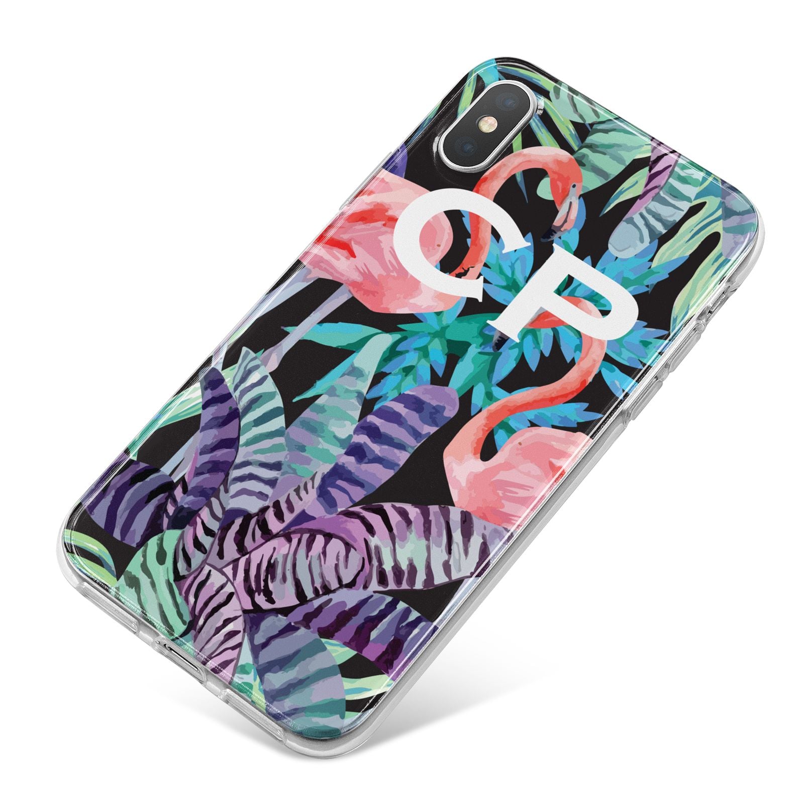 Personalised Initials Flamingos 4 iPhone X Bumper Case on Silver iPhone