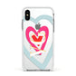 Personalised Initials Heart Apple iPhone Xs Impact Case White Edge on Silver Phone